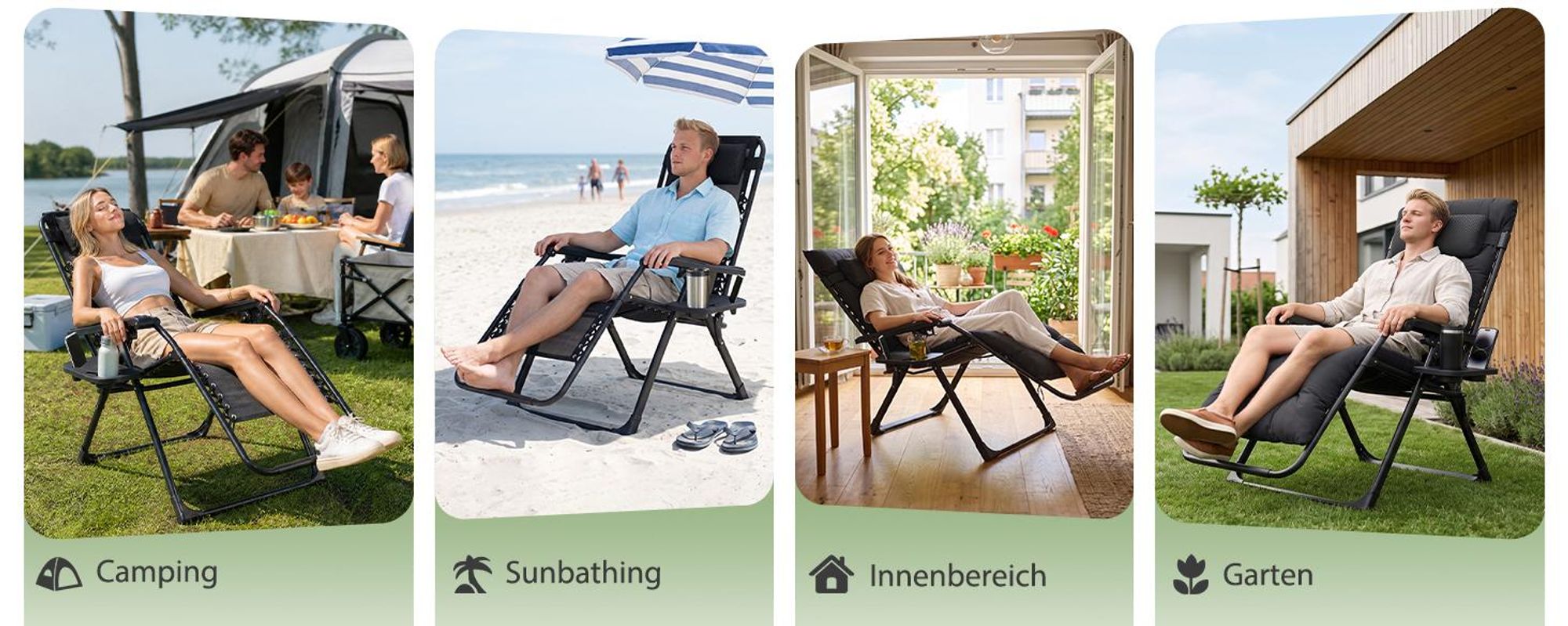 Sekey Liegestuhl Klappbar bis 150 kg Sonnenliege mit Liegestuhlauflage, 3-Stufig Verstellbar Klappstuhl, 64 cm Breit, Grau