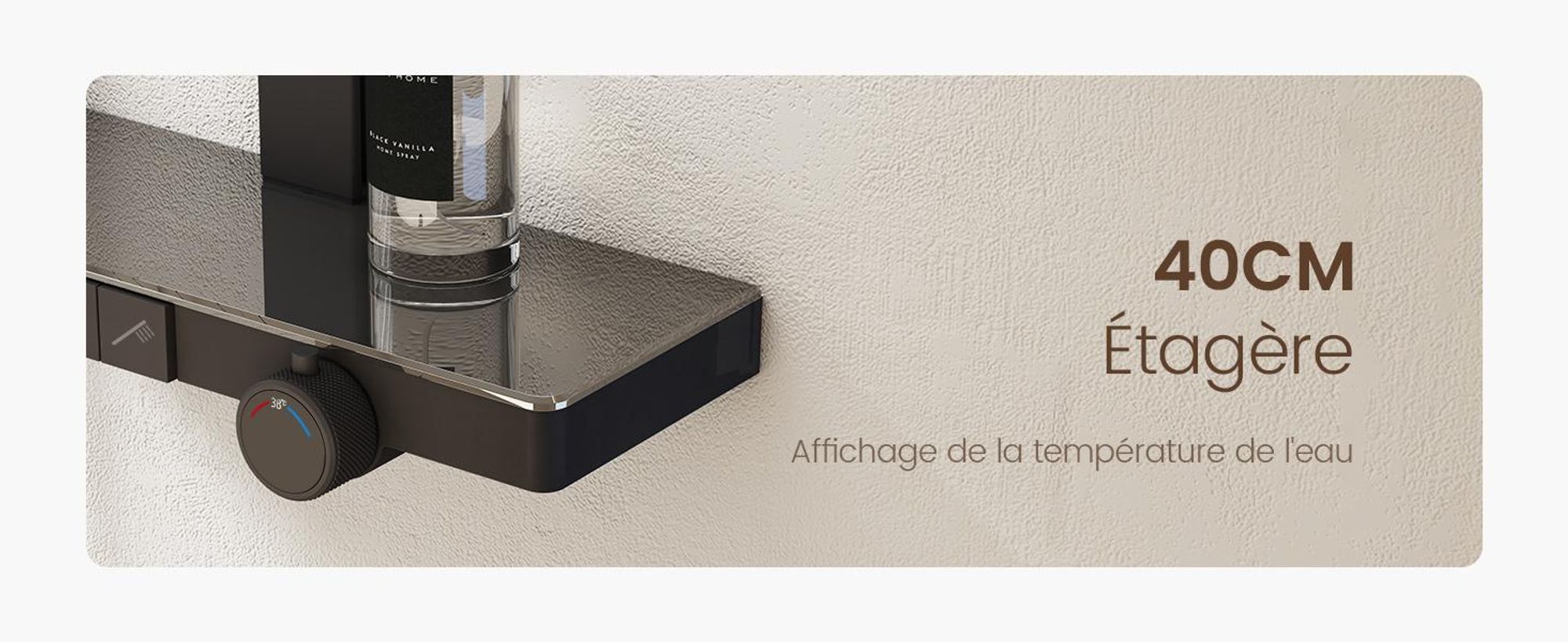 EMKE® Système de douche avec thermostat Noir avec douche pour enfants, affichage digital & filtre à chlore 4 sorties Rond Douche de pluie Familiale Colonne de douche F23