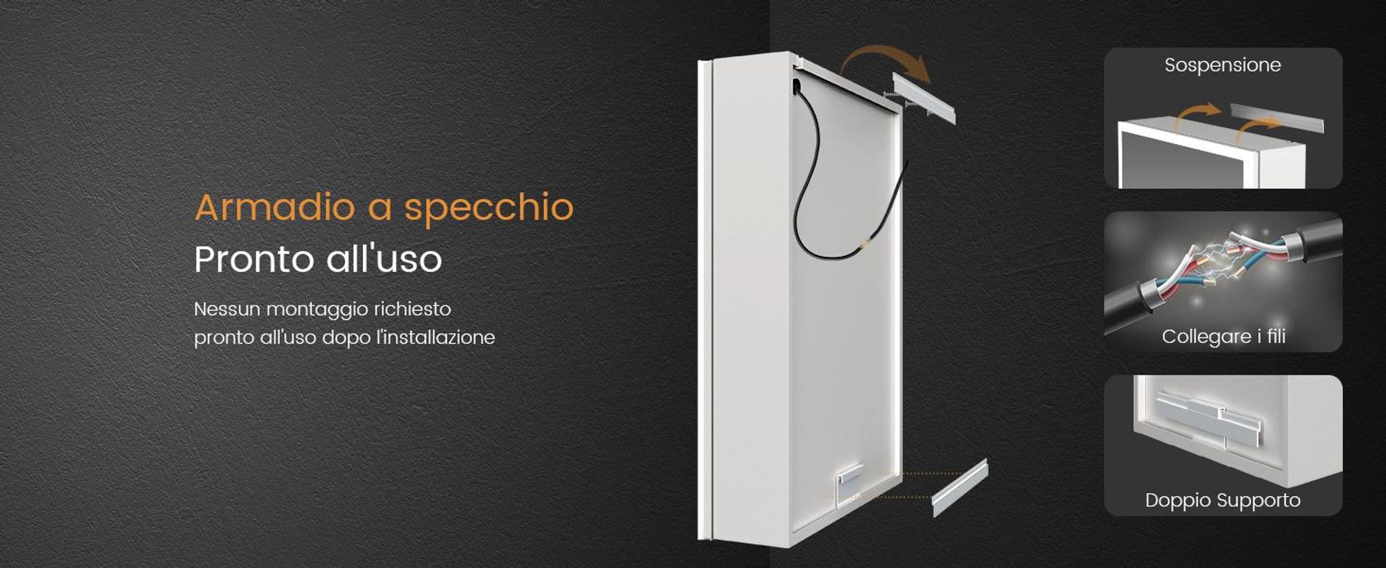 Armadio a specchio EMKE con illuminazione 145 x 500 x 700 mm Armadio a specchio a LED con antiappannamento e presa, dimmerabile a 3 colori - Armadio da bagno a 1 anta