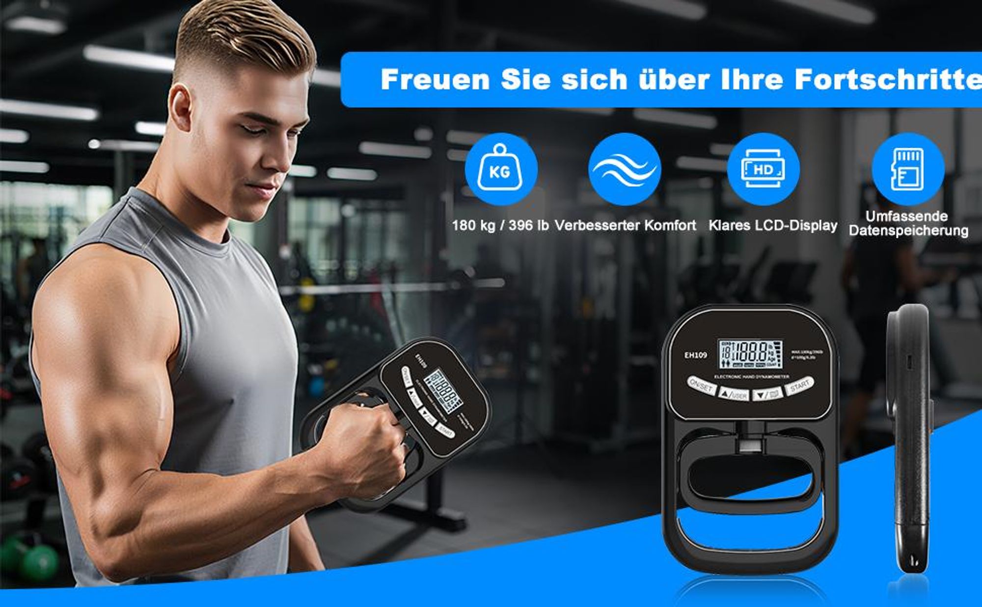 Hand Dynamometer, Griffkrafttrainer, Digitaler Handkraftmessgerät, Griffkraftmessgerät, Elektronische Griffkraft Messgerät mit LED Display,396lb/180kg