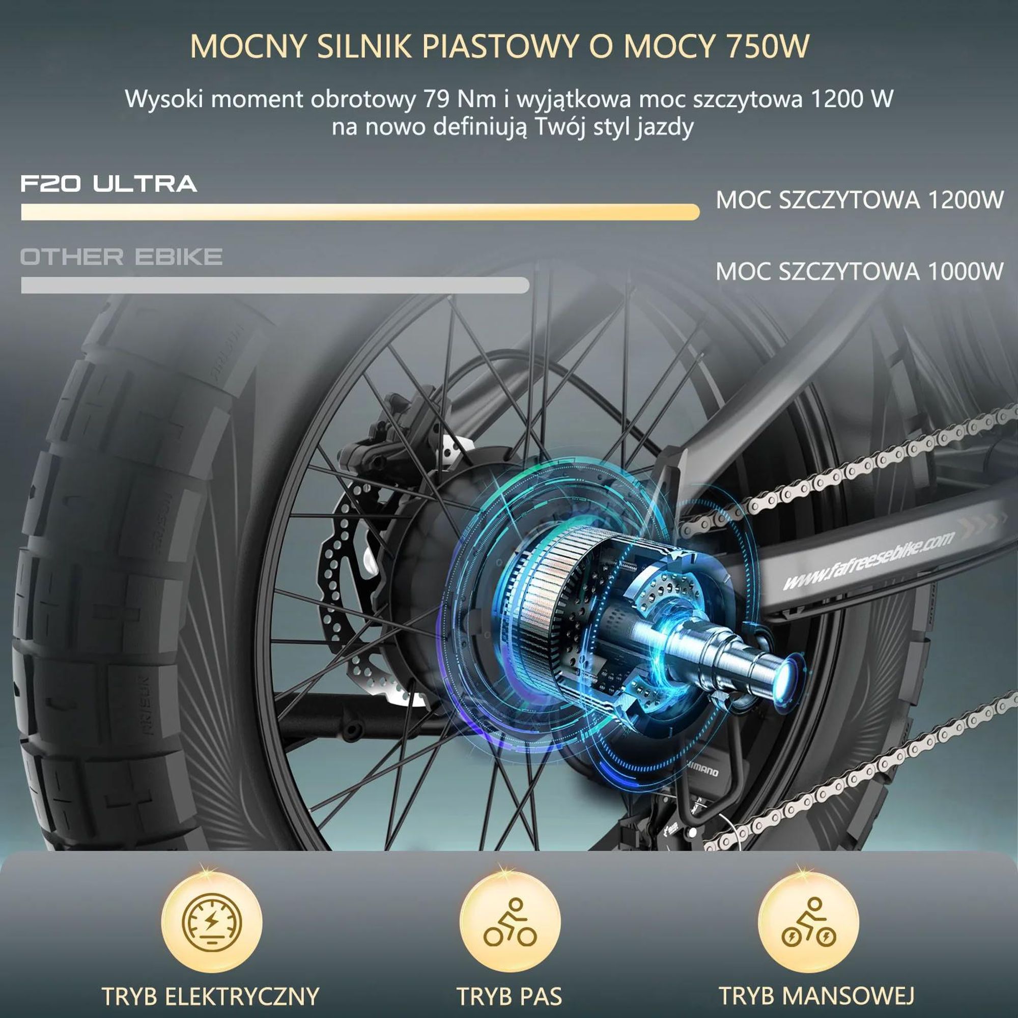 FAFREES F20 Ultra Rower Elektryczny (Homologacja typu UE L1e-B) - 48V25AH 20-Calowe Opony Hamulce mechaniczne - Zielony
