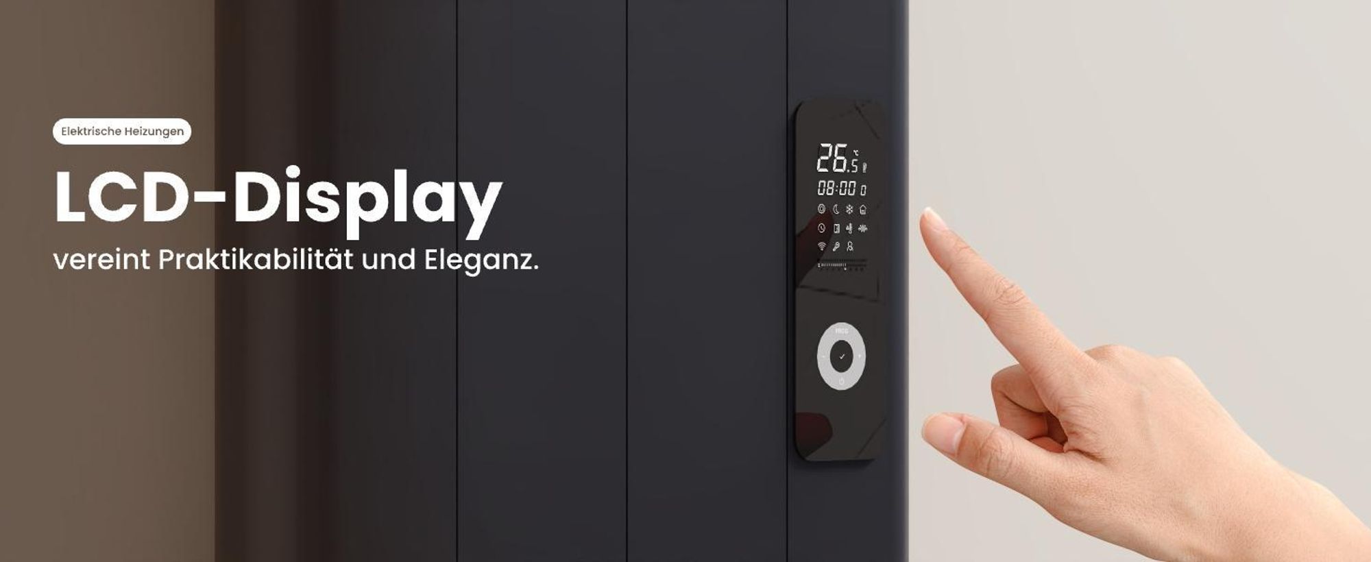EMKE® Elektroheizung 1000W LCD Display Anthrazit Elektro Konvektor 1600x362x60mm WiFi + Alexa/Google Home, Wandmontage Elektroheizkörper für 9m² Raum