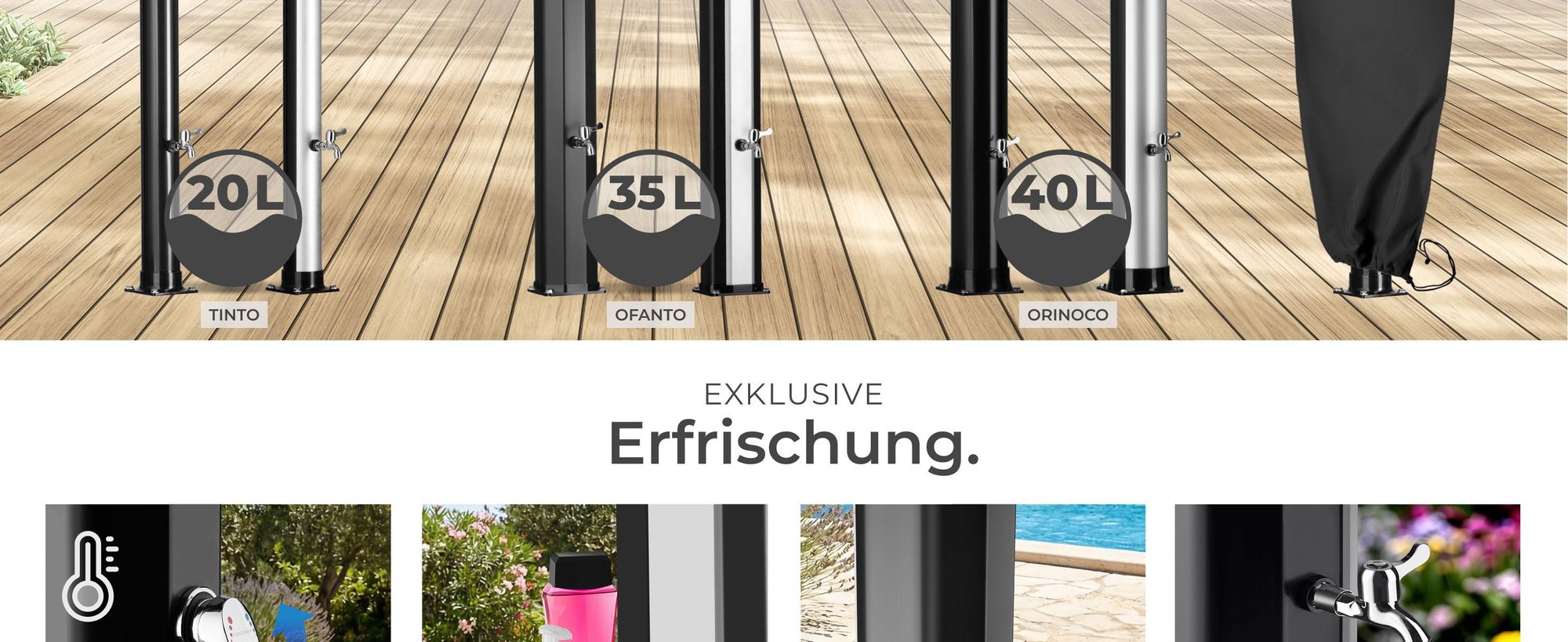 tectake® Solardusche Ofanto 35 Liter, mit Seifenablage extra Wasserhahn, inklusive Schutzhülle