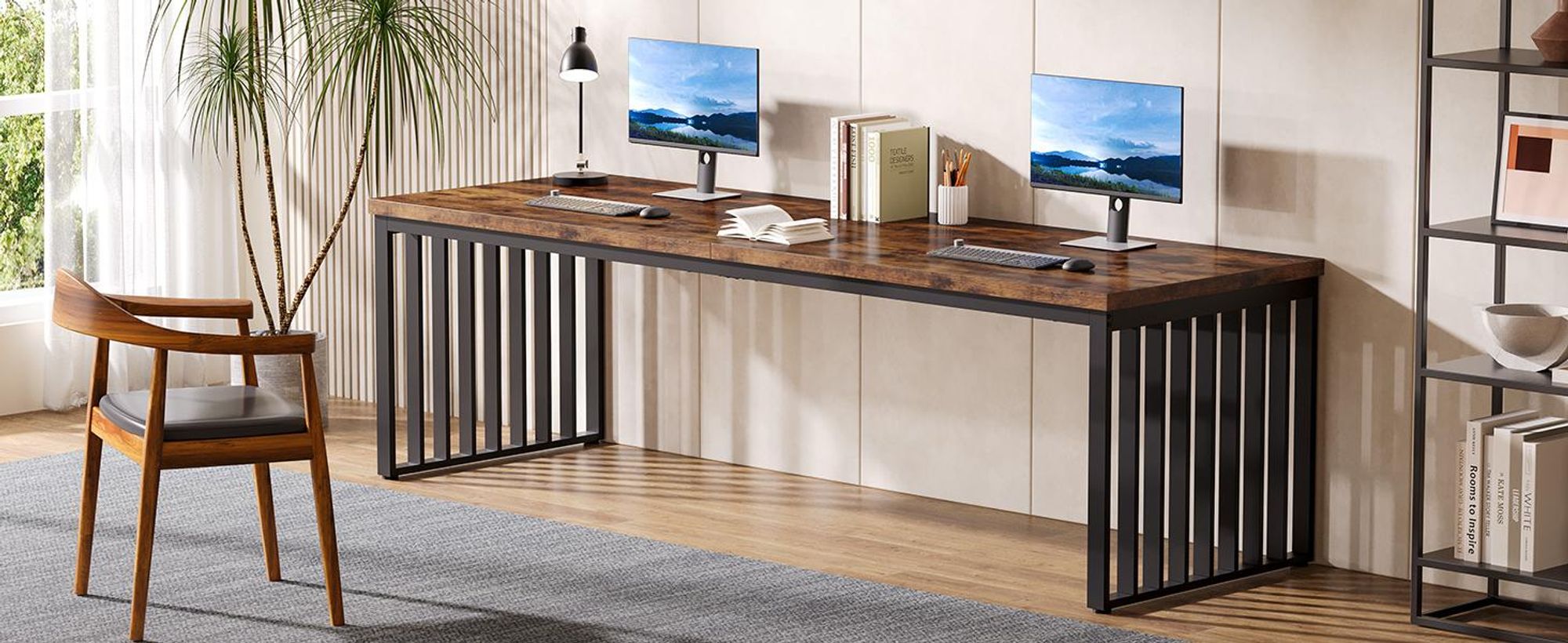 Tribesigns 180 cm Schreibtisch, großer Computertisch PC Tisch Bürotisch mit robustem Metallgestell, Arbeitsstation für Home Office, Dunkelbraun