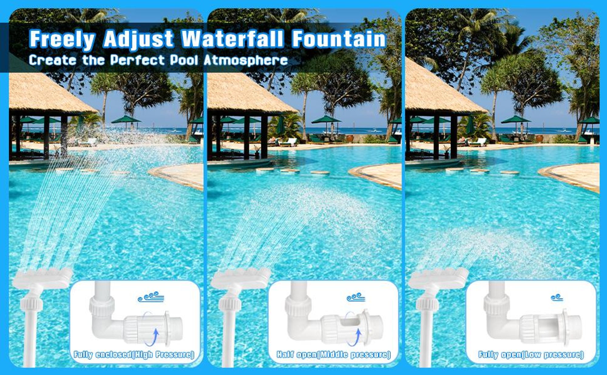 Pool Sprayer, Wasserfontäne, Verstellbarer Poolbrunnen, Pool Wasserfall Sprinkler, Pool Wasserbrunnen, Mit 5 Düsen, für Schwimmbad
