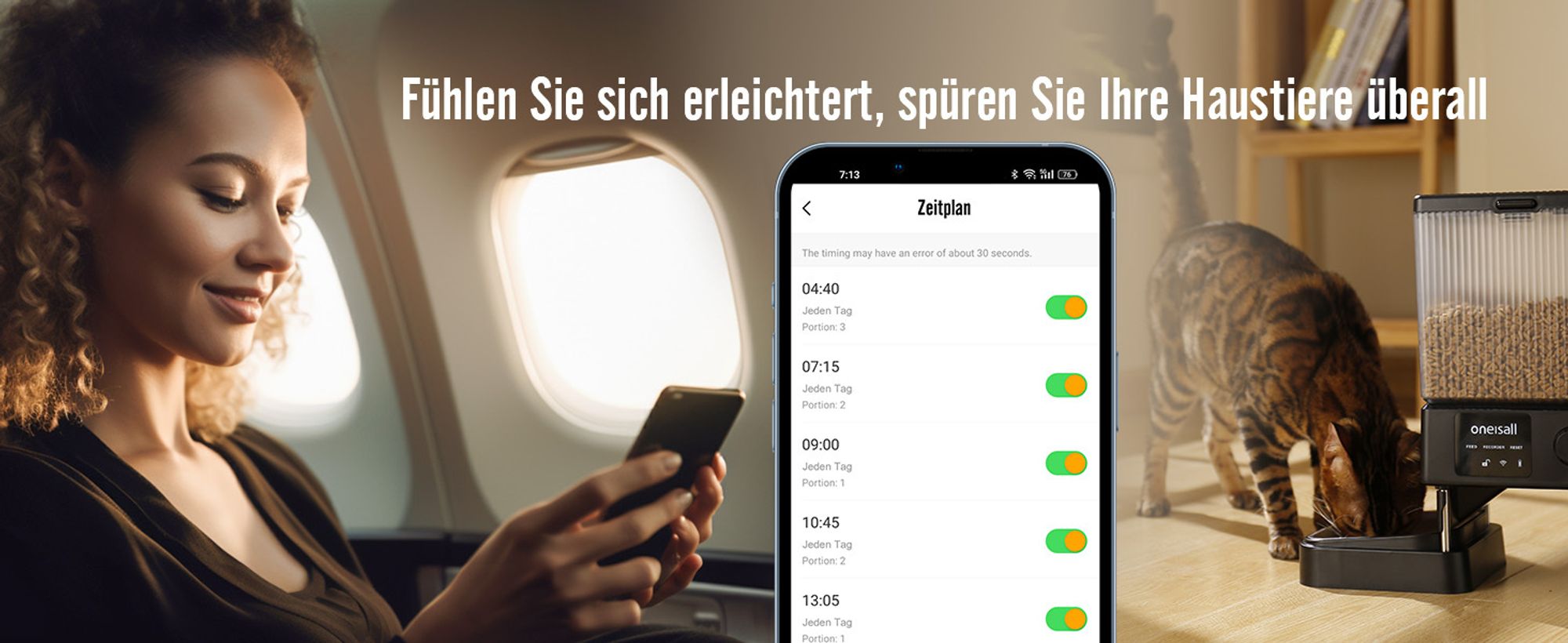 Oneisall Automatischer Katzenfutterspender mit 5G WLAN für 2 Katzen