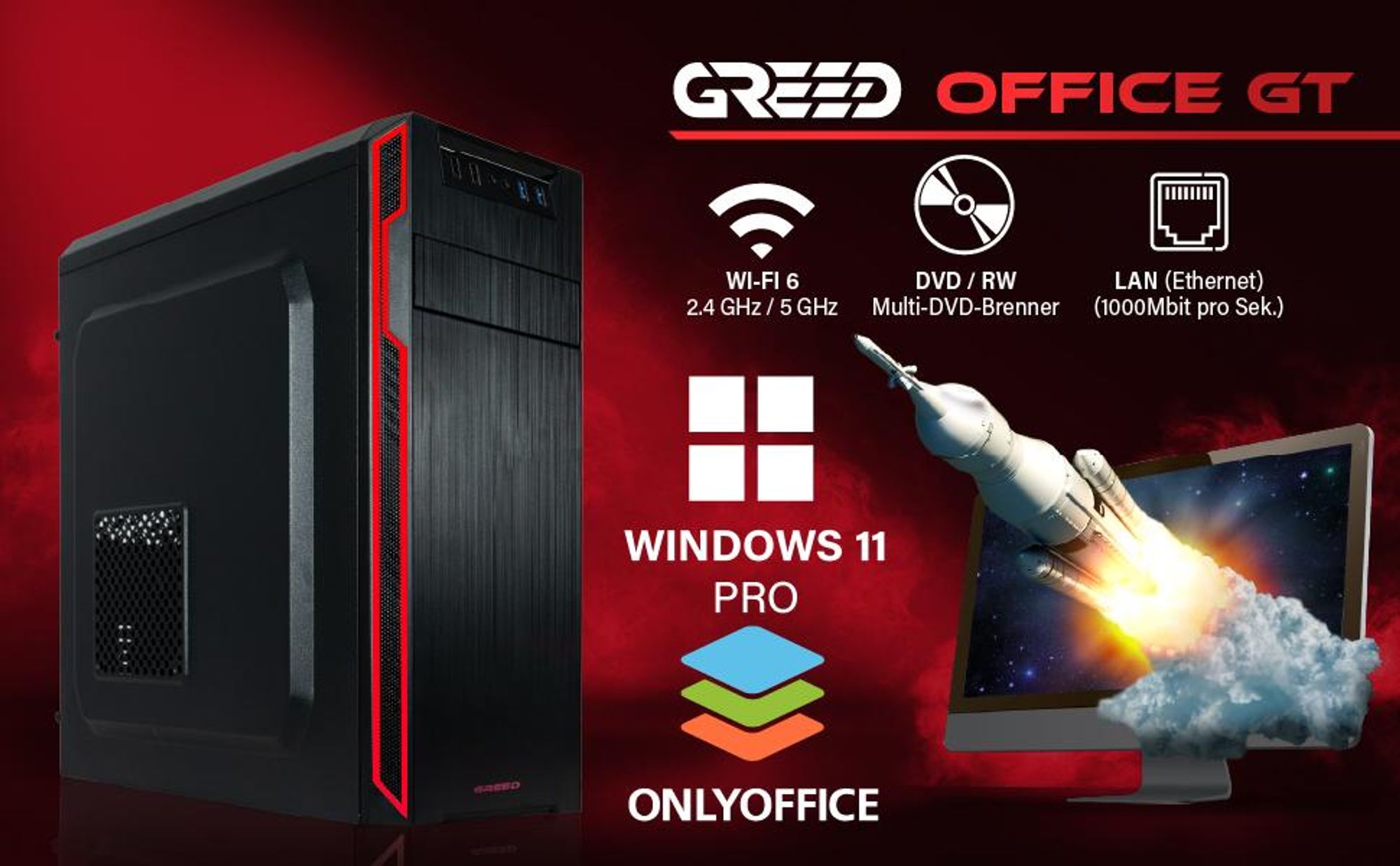 Greed® Silent GT - Office PC AMD Ryzen 5 5500GT + Computer für Büro & Home Office | 4,4 GHZ 16GB RAM/Arbeitsspeicher - 1TB SSD - WLAN inkl. Win 11 Pro