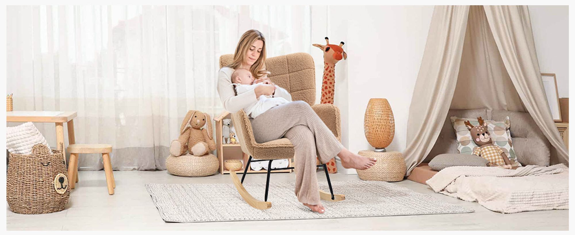 HOMCOM Schaukelstuhl Sessel Relaxsessel bis 120 kg, Polyester, Braun