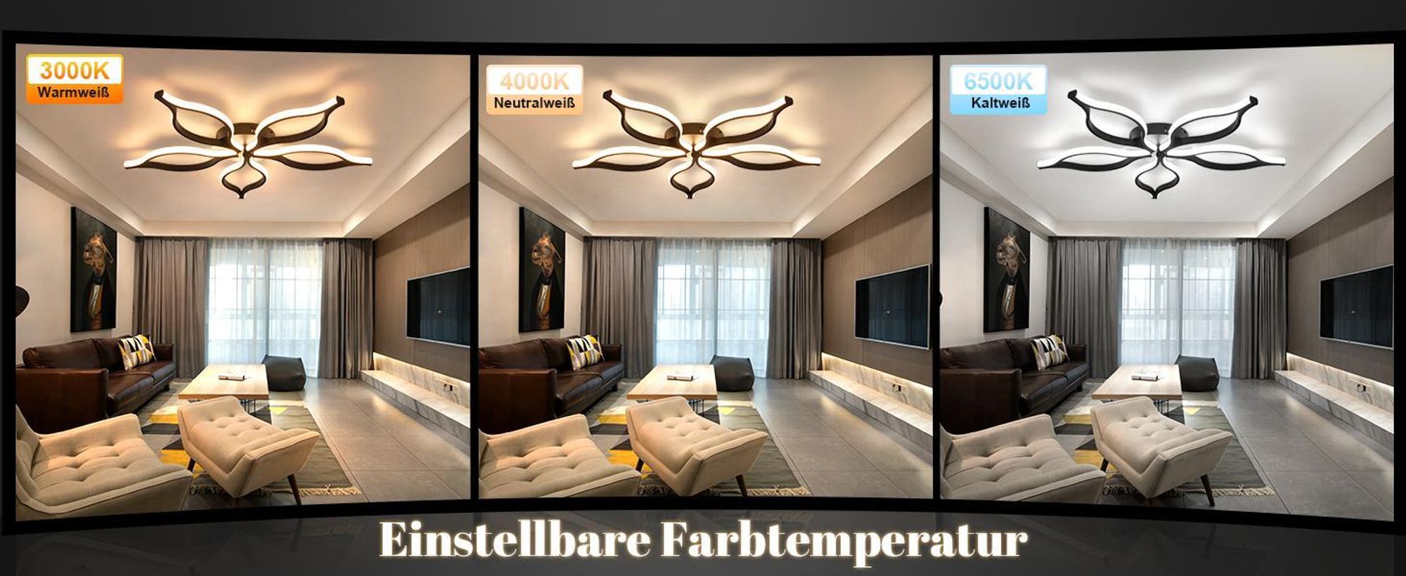ZMH LED stropné svietidlo Obývacia izba Stropné svietidlo 80 cm Obývacia izba Svietidlo 75 W Čierne Veľké Stmievateľné 3000-6500 K Nočné osvetlenie Spálňa Svietidlo pre jedáleň