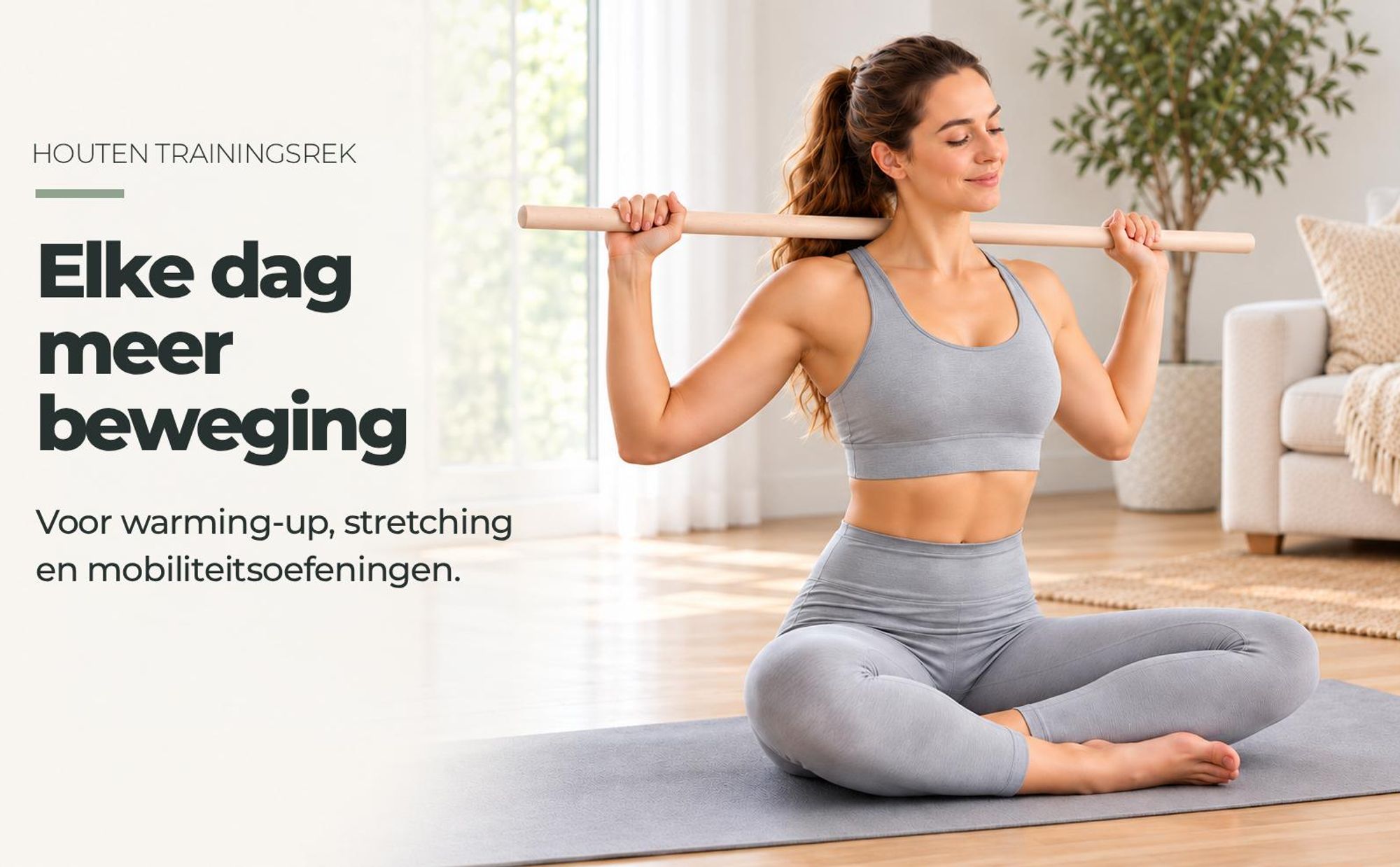 MOE UHANE® Houten gymnastiekstok, 100 cm, voor oefeningen, yoga, fitness, mobiliteit en balans. Stretchstok voor kinderen en volwassenen, gemaakt van natuurlijk hout
