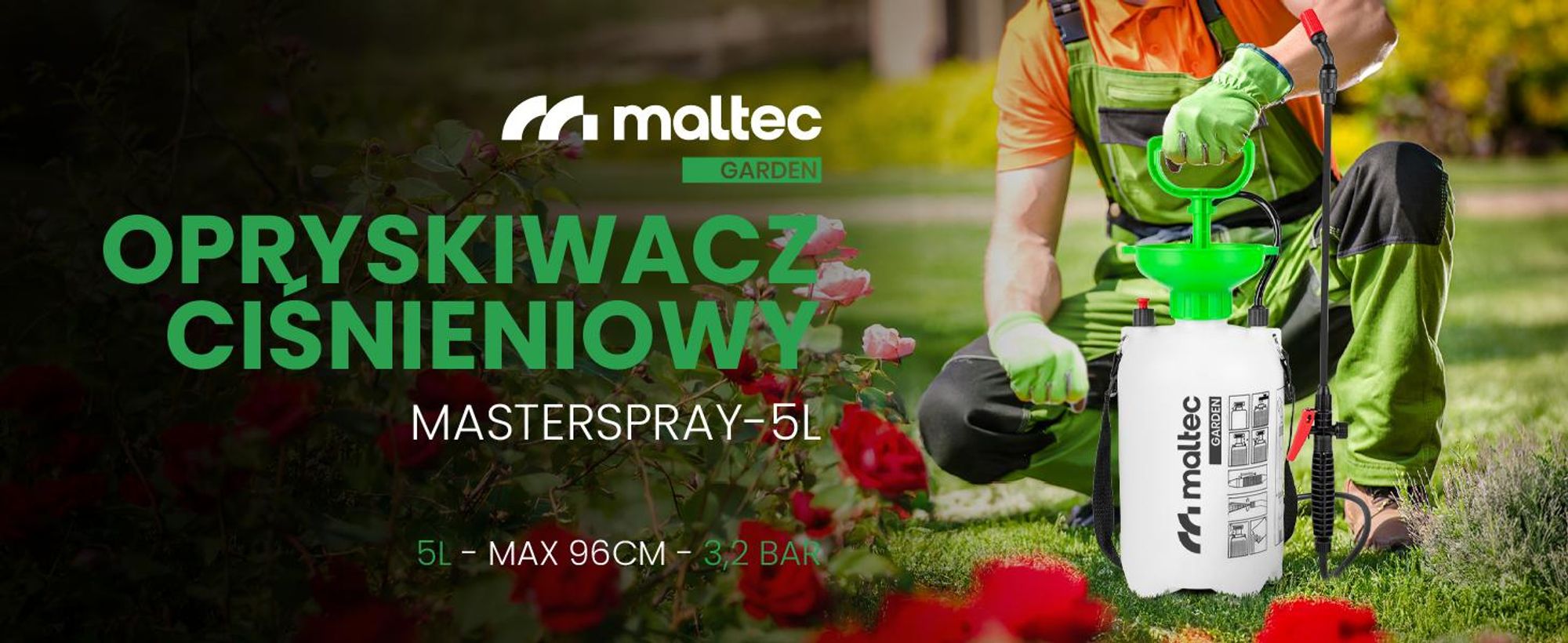 Opryskiwacz ciśnieniowy pięciolitrowy z regulowaną dyszą do roślin krzewów 3,2 bar