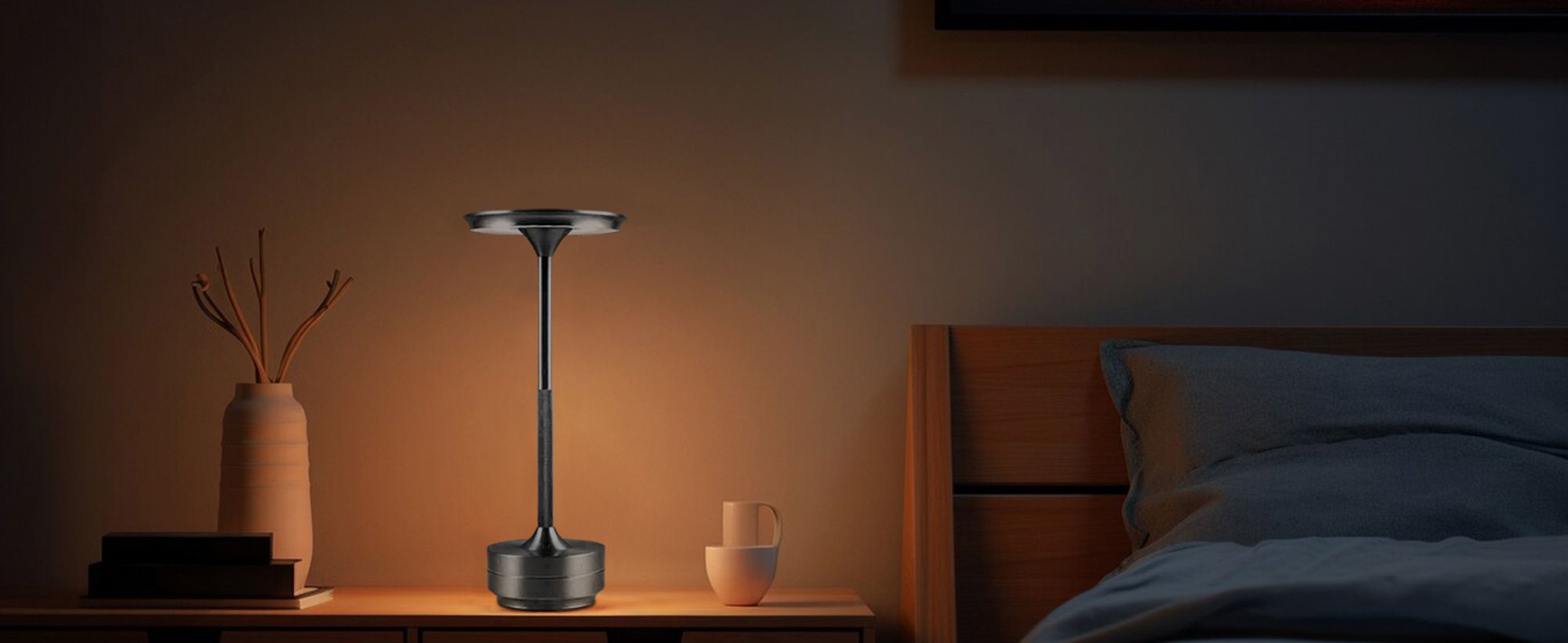 Kabellose Dimmbare LED Akku Tischleuchte Touch Tischlampe Lampe Wohnzimmer Nachttischlampen Dreifarbiges Licht Schwarz