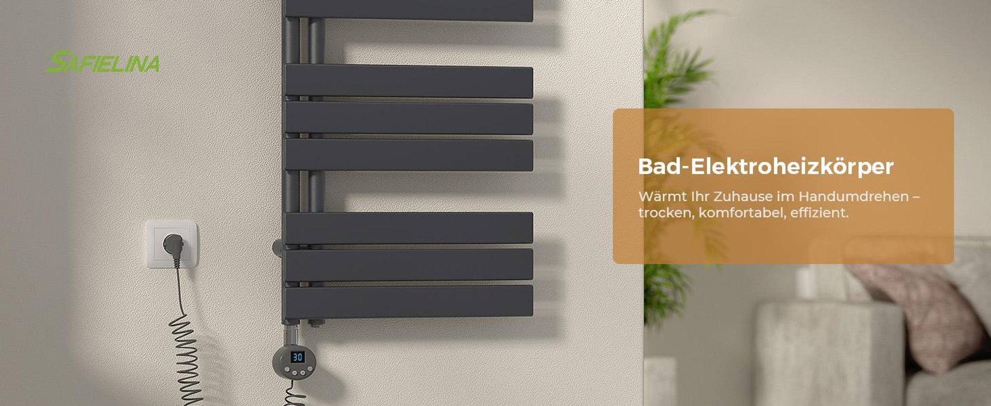 S'AFIELINA 1599x500mm Handtuchheizkörper Elektrisch, Badheizkörper Elektrisch mit Thermostat, WiFi,programmierbarem Timer,LCD-Anzeige,1000 W,Anthrazit