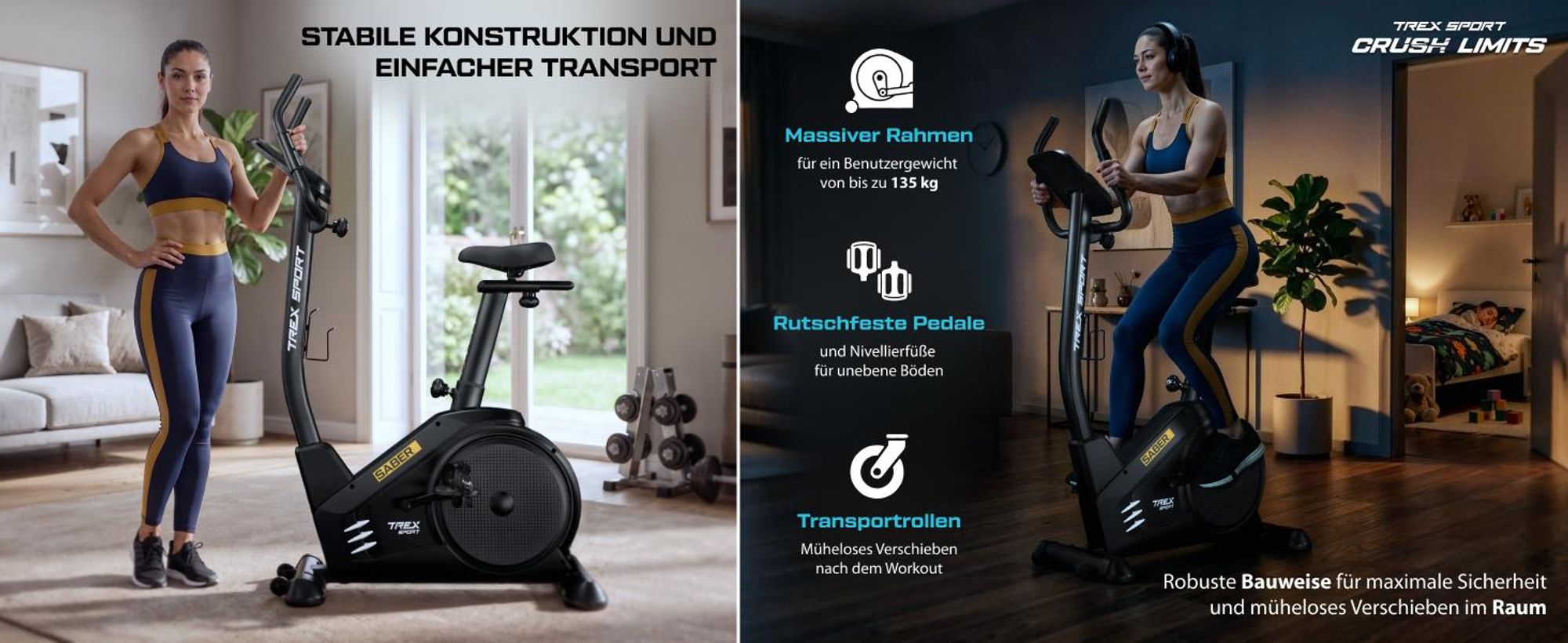 TREX SPORT Heimtrainer Fahrrad TX-750EB SABER | Elektromagnetisches Fitnessbike mit 32-stufigem Widerstand | 21 Programme, ergonomisch, bis 135 kg