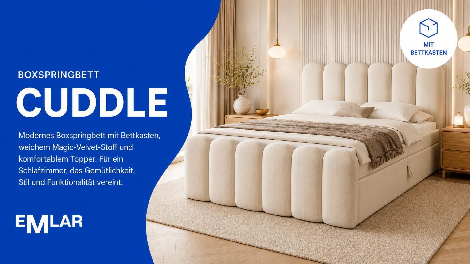 Boxspringbett CUDDLE mit Bettkasten, Topper und Magic-Velvet-Stoff