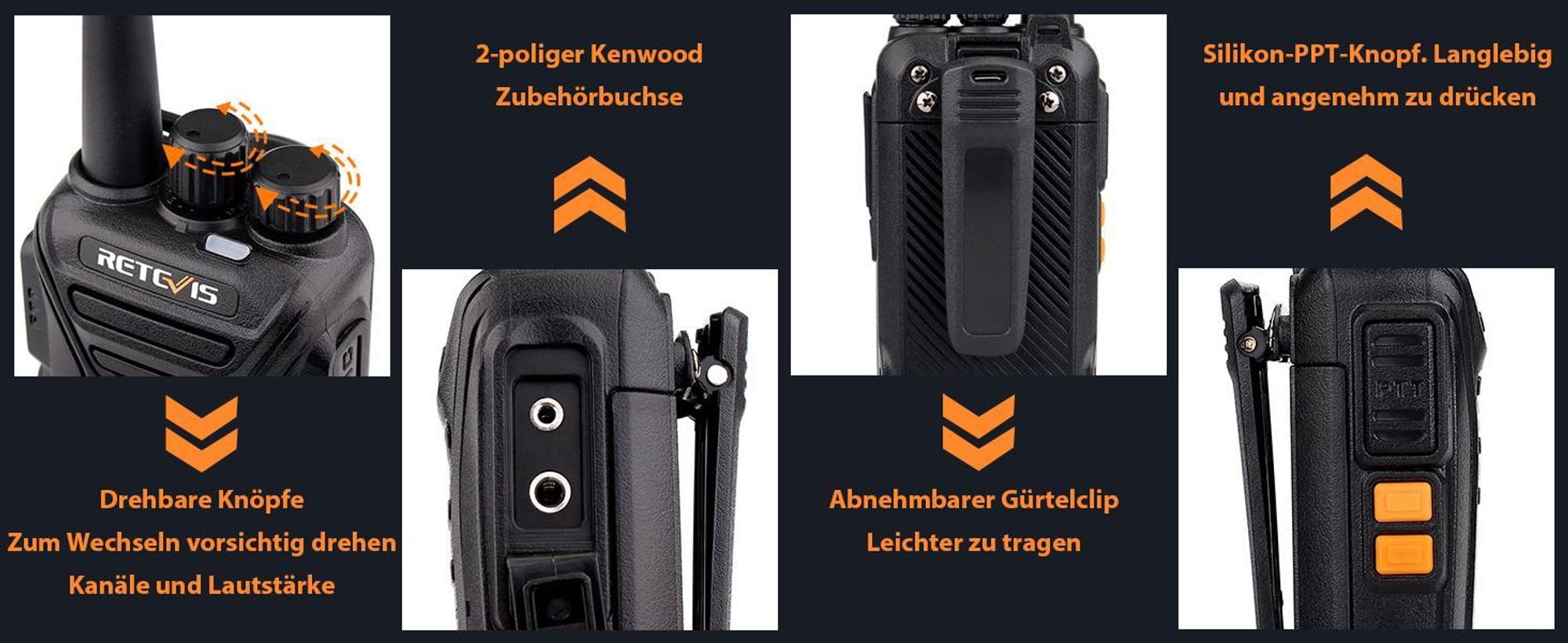Retevis RT27 Funkgeräte, PMR446 Walkie Talkie mit 6-Wege-Ladegerät CTCSS/DCS, VOX, Lizenzfrei Wiederaufladbares für Baustelle, Sicherheit, Schule