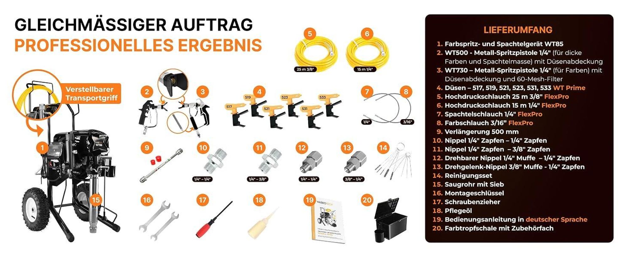 Airless Farbspritzgerät Spachtelspritzgerät WT85 5000W 8,5 L/min 227 bar Farbsprühsystem Spritzspachtelgerät für Wandfarbe und Spachtelmasse