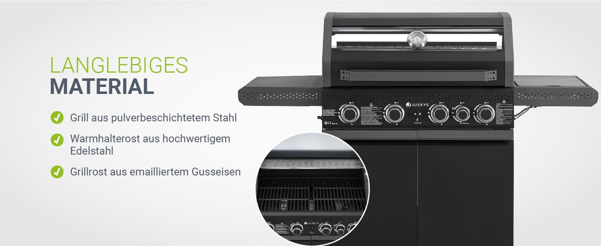 Juskys BBQ Gasgrill Savannah - 4 Brenner & 1 Seitenbrenner - Stahl Grill mit Gusseisen Rost