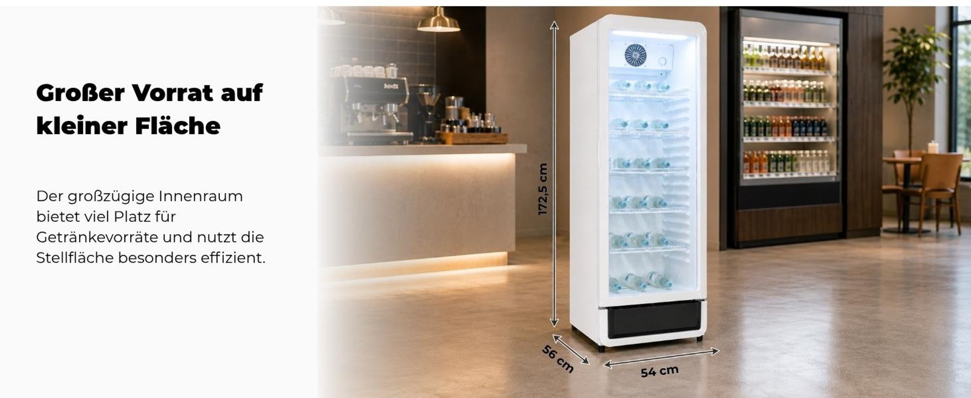Exquisit Glastürkühlschrank, 280l Getränkekühlschrank mit LED, Umluft, 5 verstellbare Ablagen, CoolPro, GKS5260-GT-431D weiss