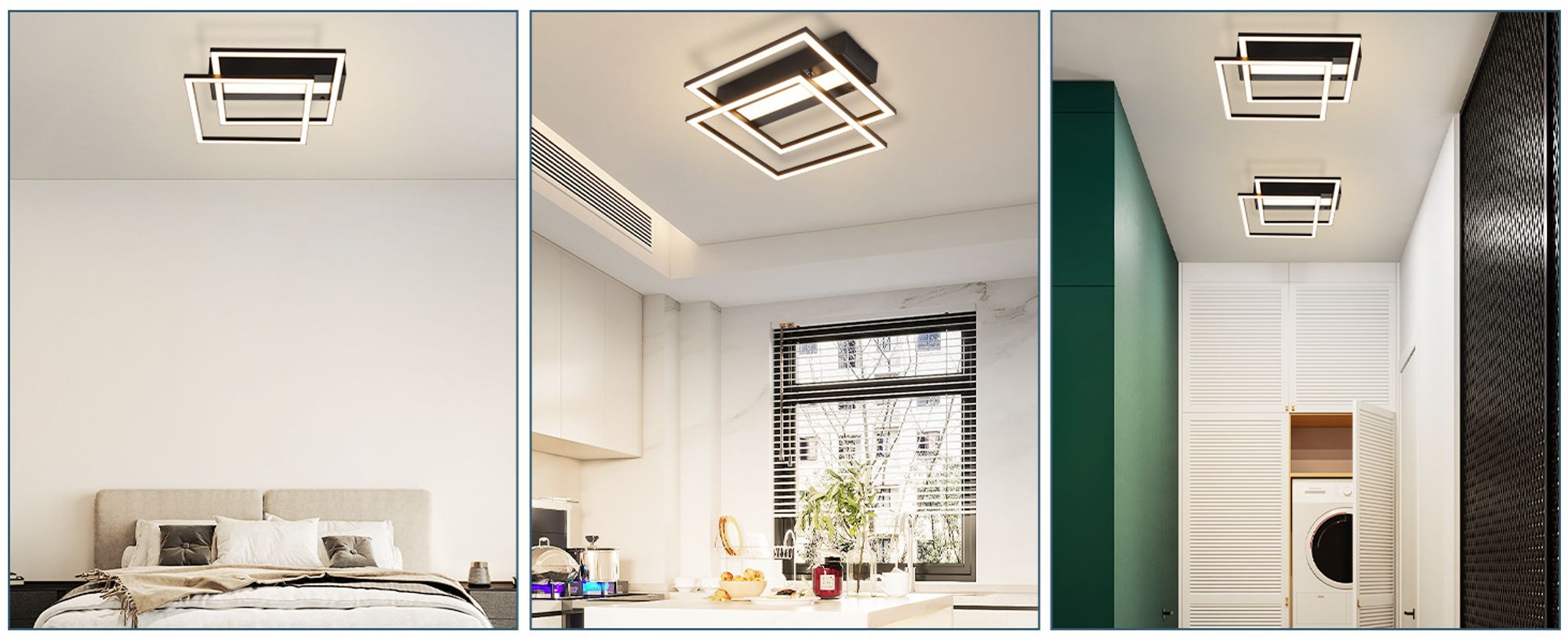 ZMH LED Deckenleuchte 42W Schwarz  Deckenlampe Küche Dimmbar mit Fernbedienung  Modern Schlafzimmer Flurlampe Eckig Deckenlampen für Wohnzimmer