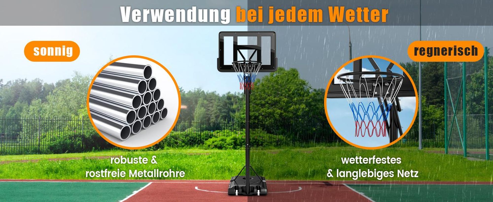 COSTWAY Basketballkorb, Basketballständer 245-305cm höhenverstellbar, Basketballkorb mit Ständer, 2 Rädern & Gewichtssack, Mobile Basketballanlage