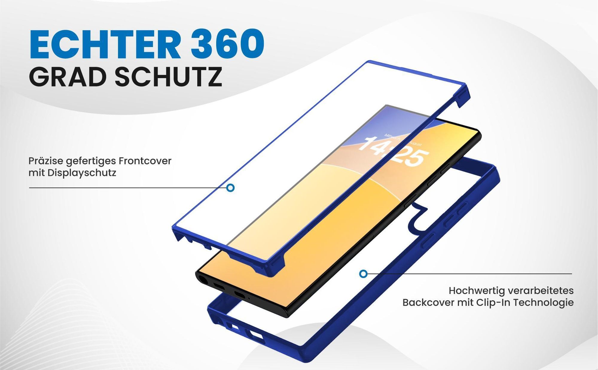 Blaues 360 Grad Case für Samsung Galaxy S25 Ultra mit Schutz von beiden Seiten