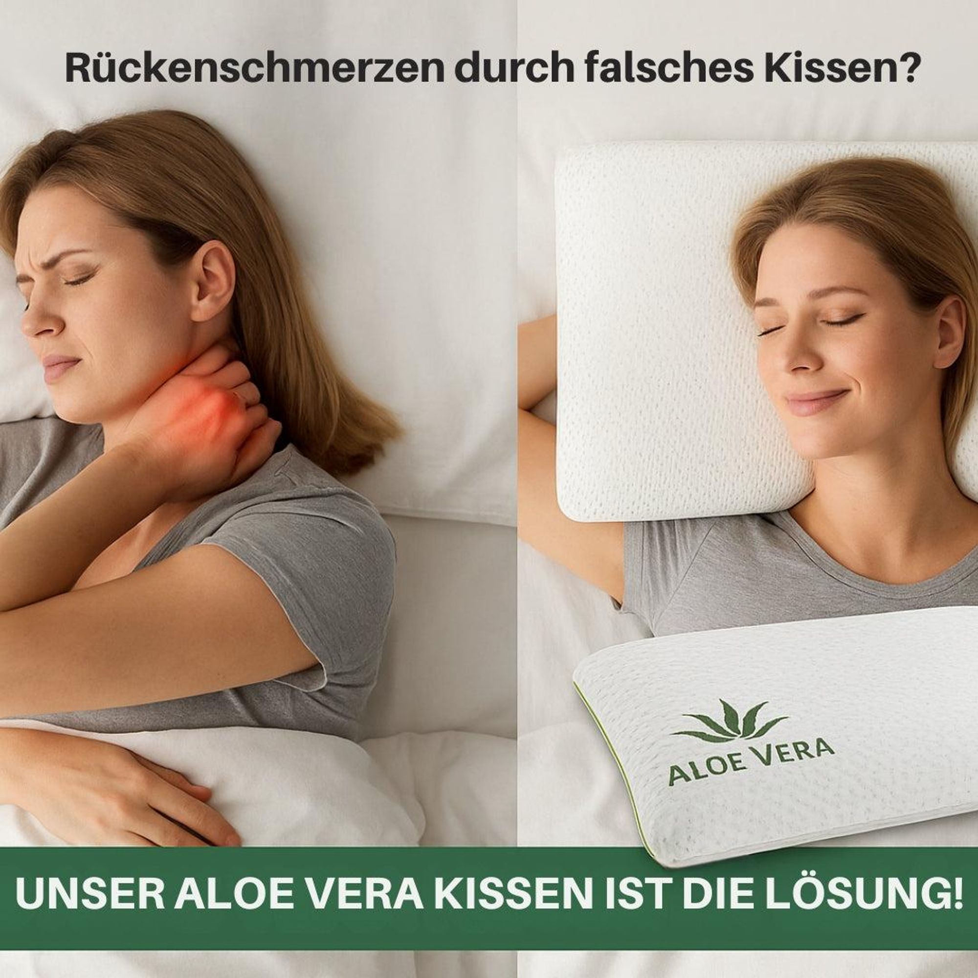 hERZtal Aloe Vera Memory-Schaum Kissen 80x40x15cm – Produktbild