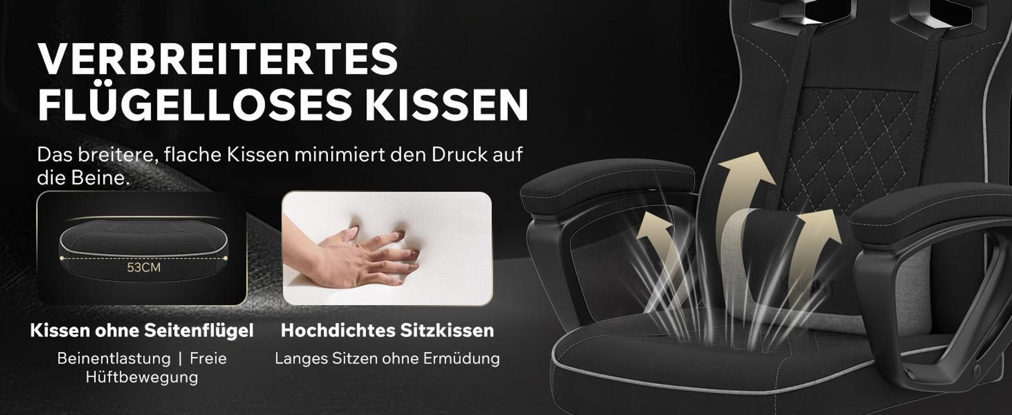 SENSE7 Knight Gaming Stuhl aus Stoff Schwarz-Grau - Ergonomischer Bürostuhl Schreibtischstuhl Stoff Computerstuhl Gamer Racing Stuhl 120 kg stuhl