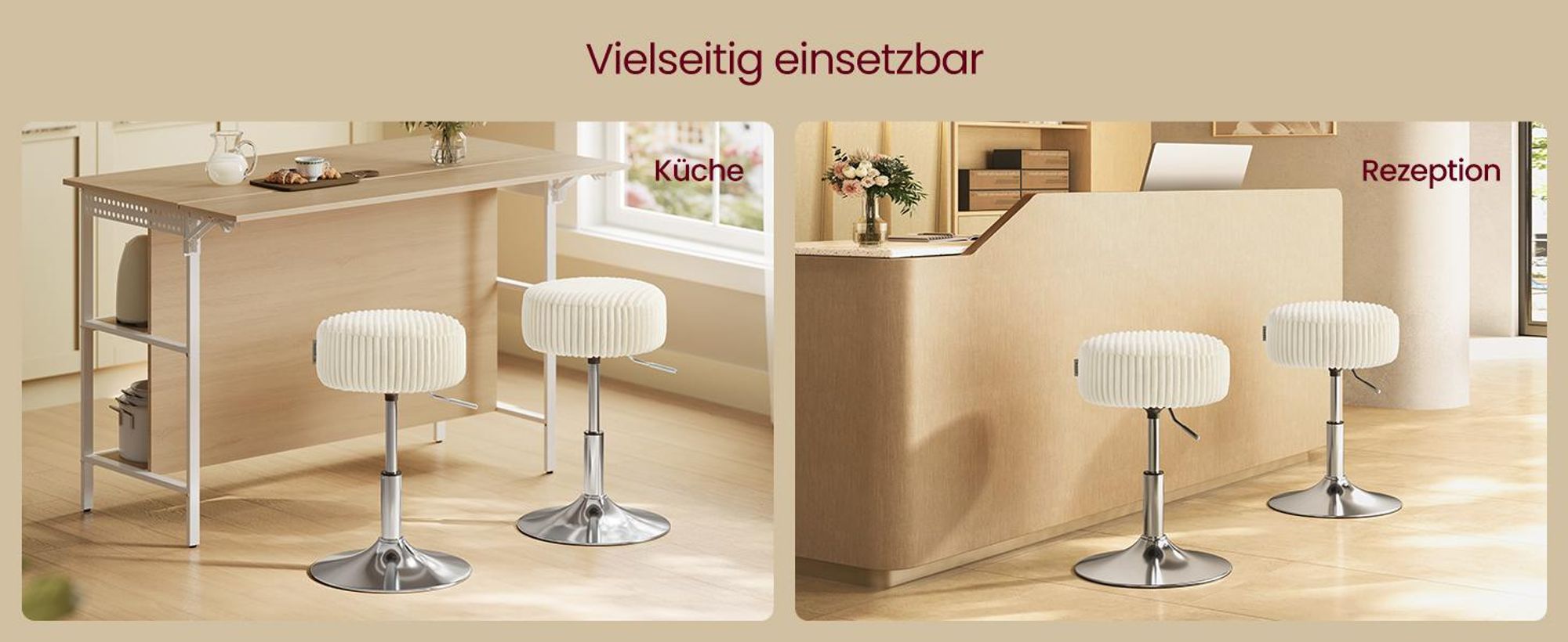 VASAGLE Schminkhocker, Schminkstuhl, Sitzhocker, höhenverstellbar, 360° drehbar, Cord, dicke Polsterung, für Schlafzimmer, Küche, Esszimmer, modern