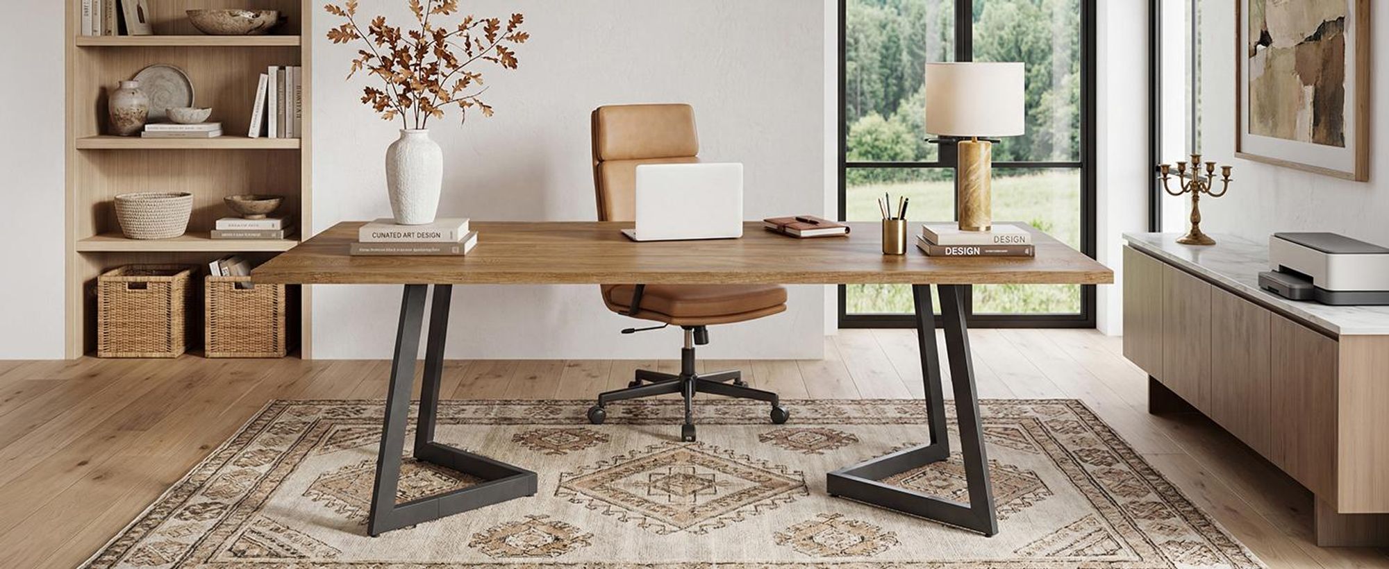 Tribesigns Schreibtisch im Industriestil, schlichter, moderner Computertisch für das Homeoffice mit robusten, V-förmigen Metallbeinen, Braun + Schwarz