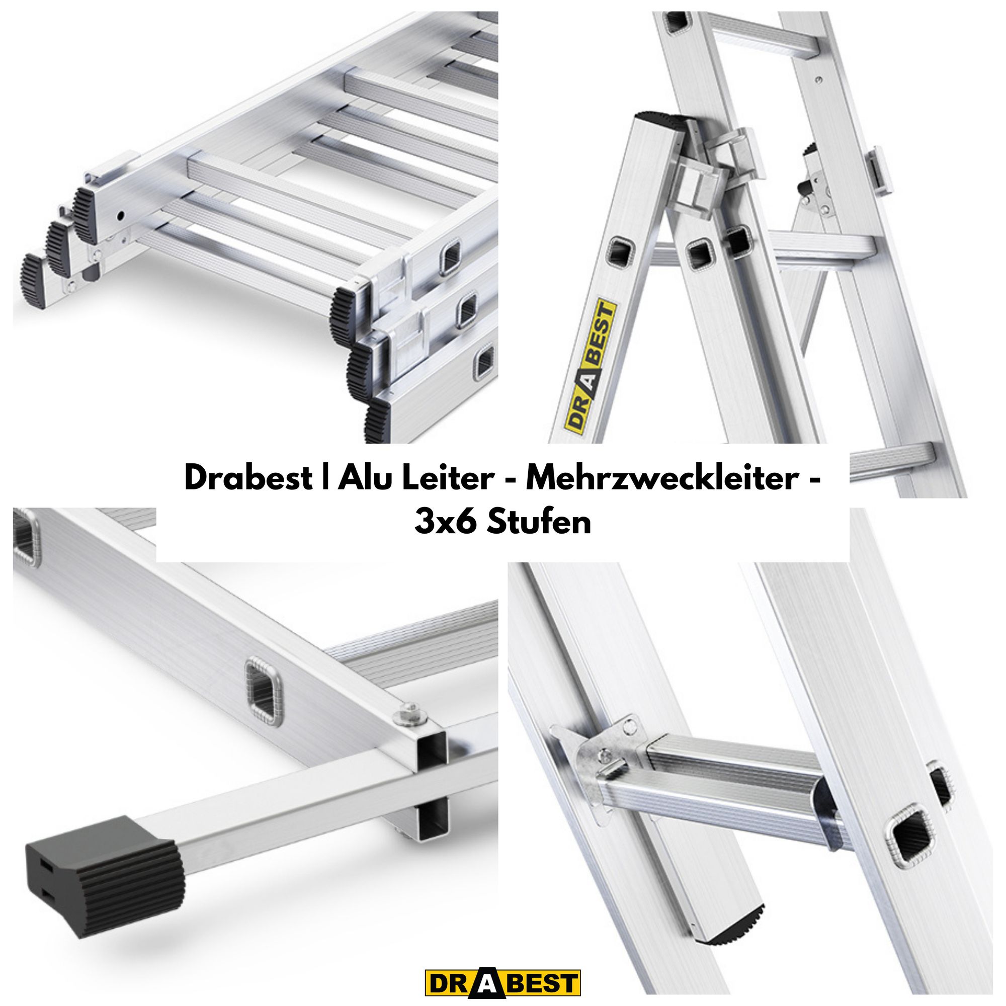 Eulenke Teleskopleiter 1.7m+2.0m Aluminium Trittleiter 5+6 Stufen Eulenke Teleskopleiter 1.7m+2.0m Aluminium Trittleiter 5+6 Stufen