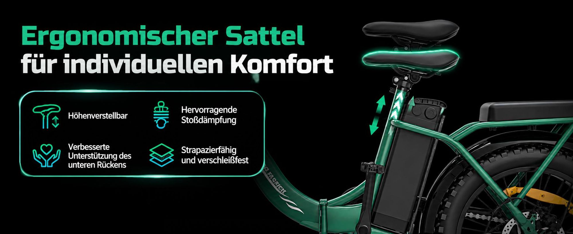 Runetic E-Bike, Foldable E-Bike, 36 V 13 Ah Akku bis zu 100 km, 20 x 3,0 Zoll, SHIMANO 7-Gang, 250 W Motor & 25 km/h - Grün