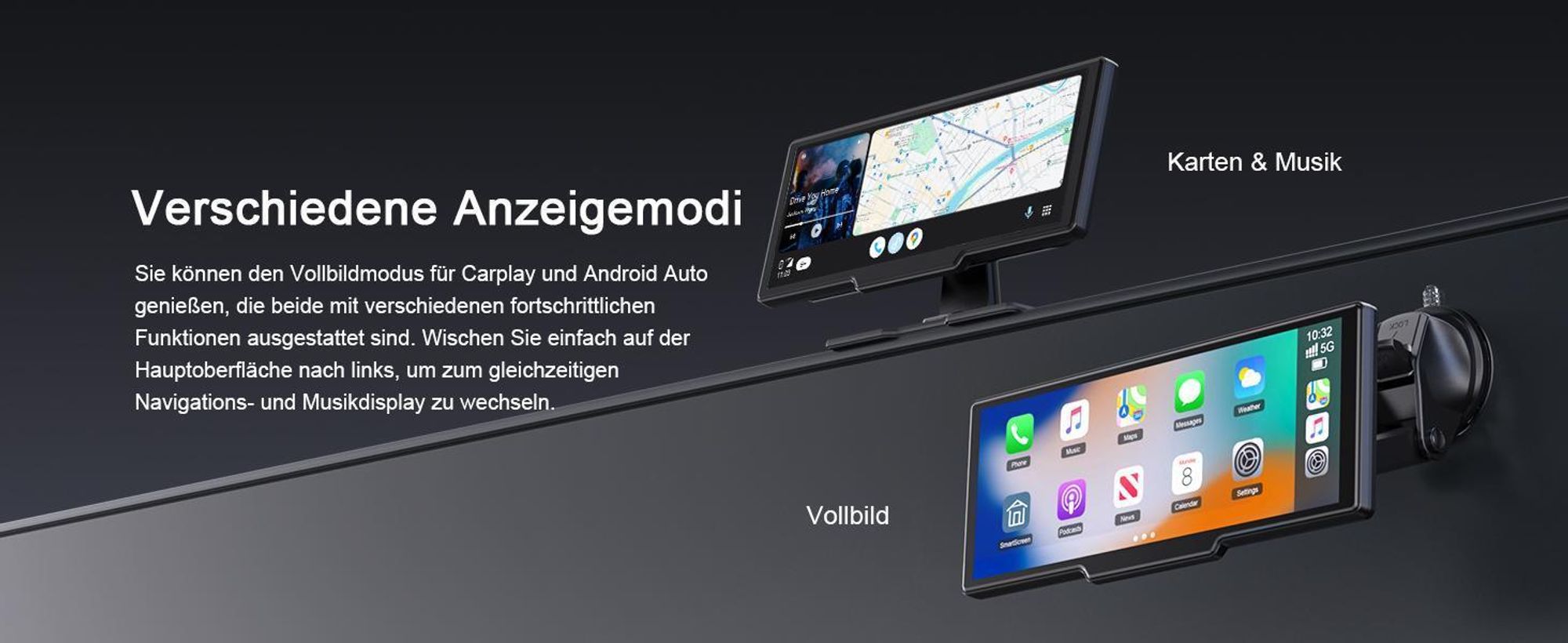 AVYLET 9,26 Zoll Universal Carplay Android Auto 4K Bluetooth mit SD-Karte Rückfahrkamera