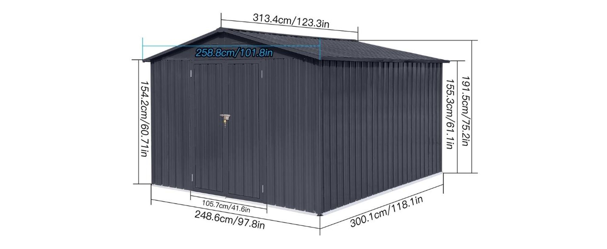 Albatros Profi Gerätehaus XXL – verzinktes Metall in Anthrazit (RAL 7016) | 259x313x192cm, 15,5m³ | Inkl. Schloss & Werkzeughaken | wetterfest