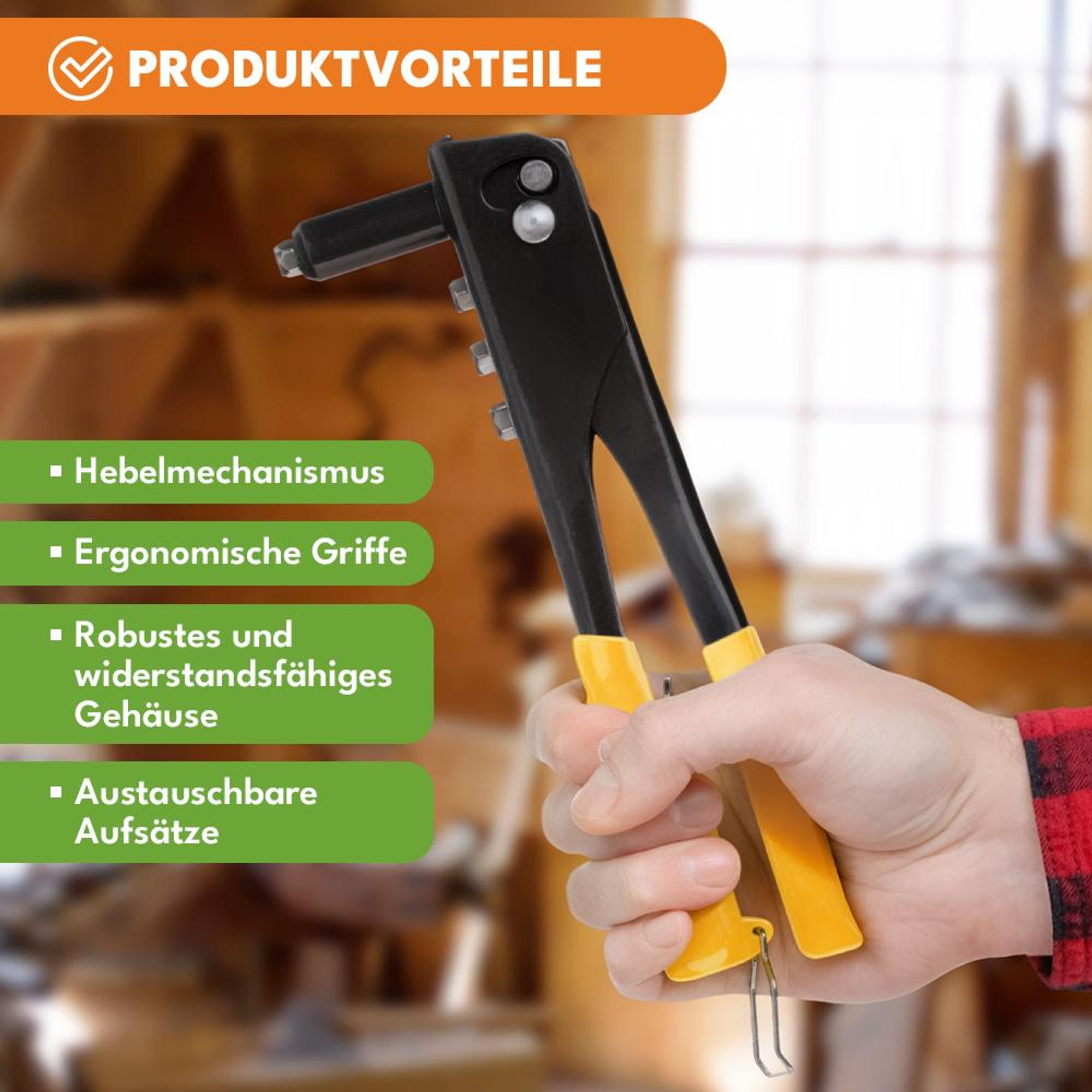 KRUMAD Blindnietzange Set mit 50 Nieten, Popnietenzange für Aluminium und Stahl, Ergonomischer Griff, Robuste Nietpistole für Werkstatt
