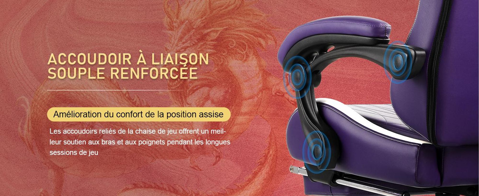 GTPLAYER Chaise de jeu Chaise de jeu avec haut-parleurs Bluetooth et repose-pieds, Dragon Series Chaise de bureau, fauteuil pivotant ergonomique, chaise d'ordinateur Violet