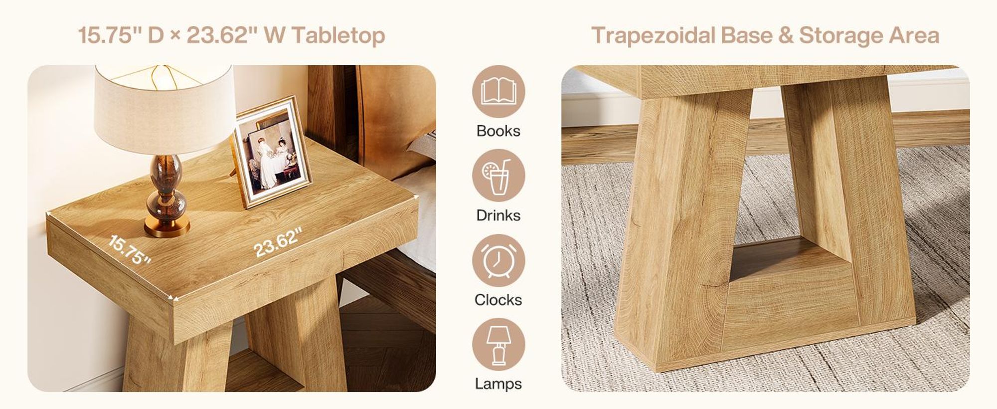 Tribesigns Nachttisch, moderner Nachttisch aus Holz, mit trapezförmigem Fuß, kleiner Nachttisch mit Holzmaserung für Wohnzimmer und Schlafzimmer