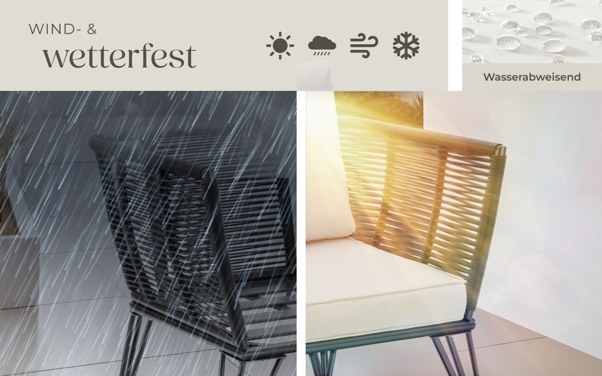 tectake® Garten-Loungesessel Sundo im Rope-Design