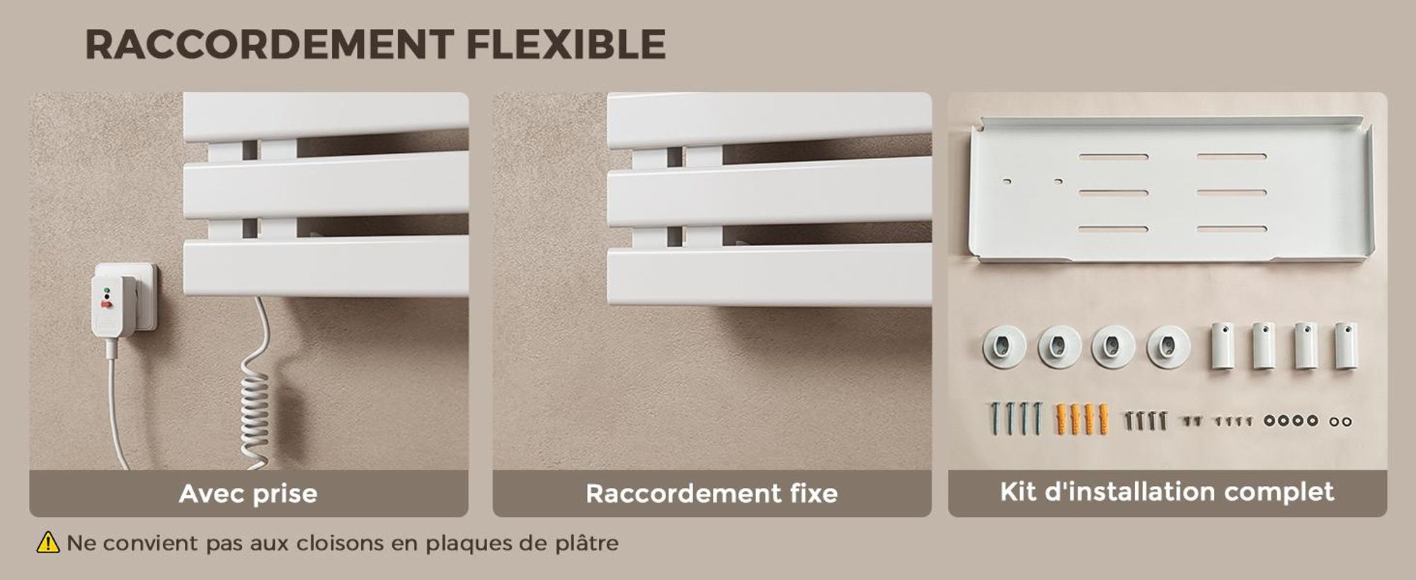 S'AFIELINA Sèche-serviettes électrique avec étagère 1050×500 mm 335 W Blanc,Radiateur sèche-serviettes connecté WiFi, chauffage en fibre de carbone