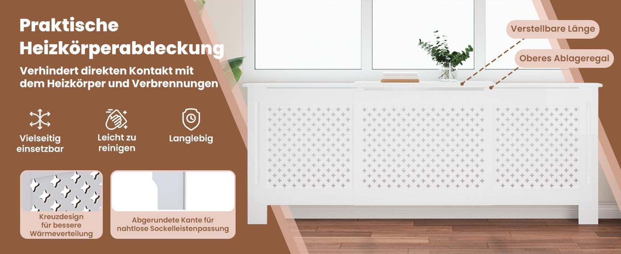 vidaXL MDF Heizkörperverkleidung Weiß 205 cm
