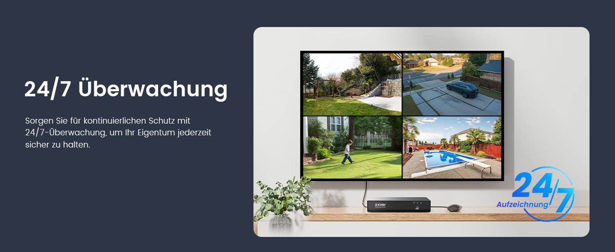 ZOSI 4K PoE Überwachungskamera Set mit 2TB HDD, 4X 8MP Aussen Kamera mit Echtfarben-Nachtsicht, F1,0-Blende, KI Personenerkennung, AuroraLux C186A