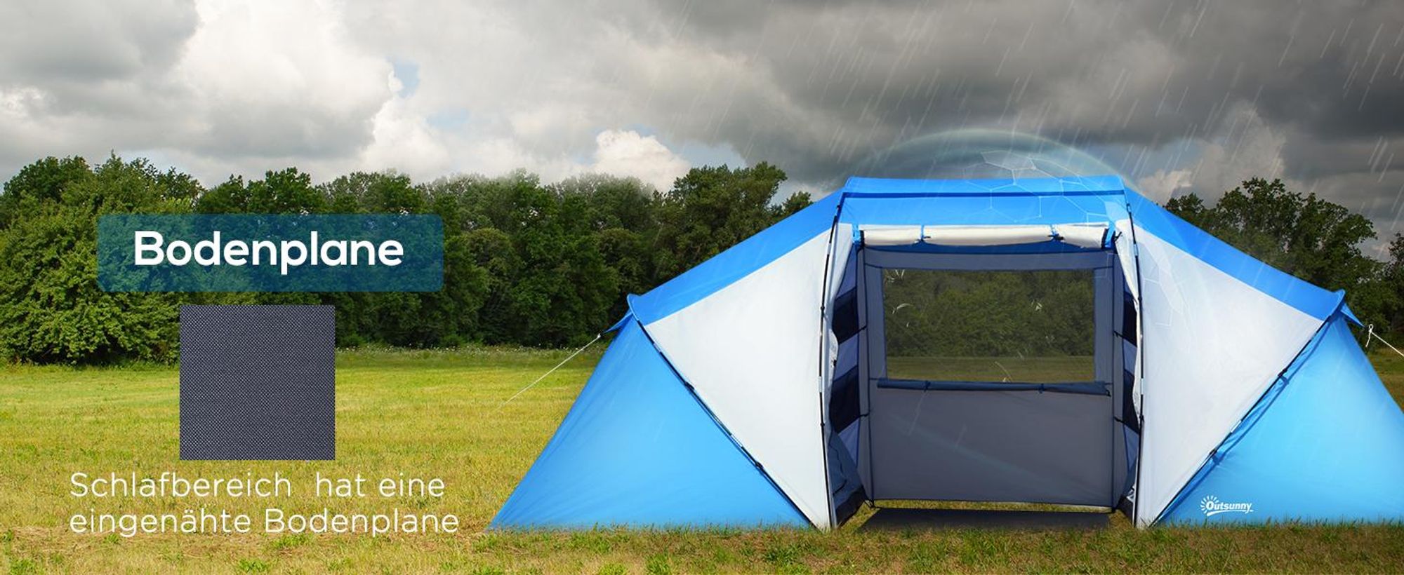 Outsunny Campingzelt Familienzelt mit 2 Schlafkabinen 4 Personen Blau