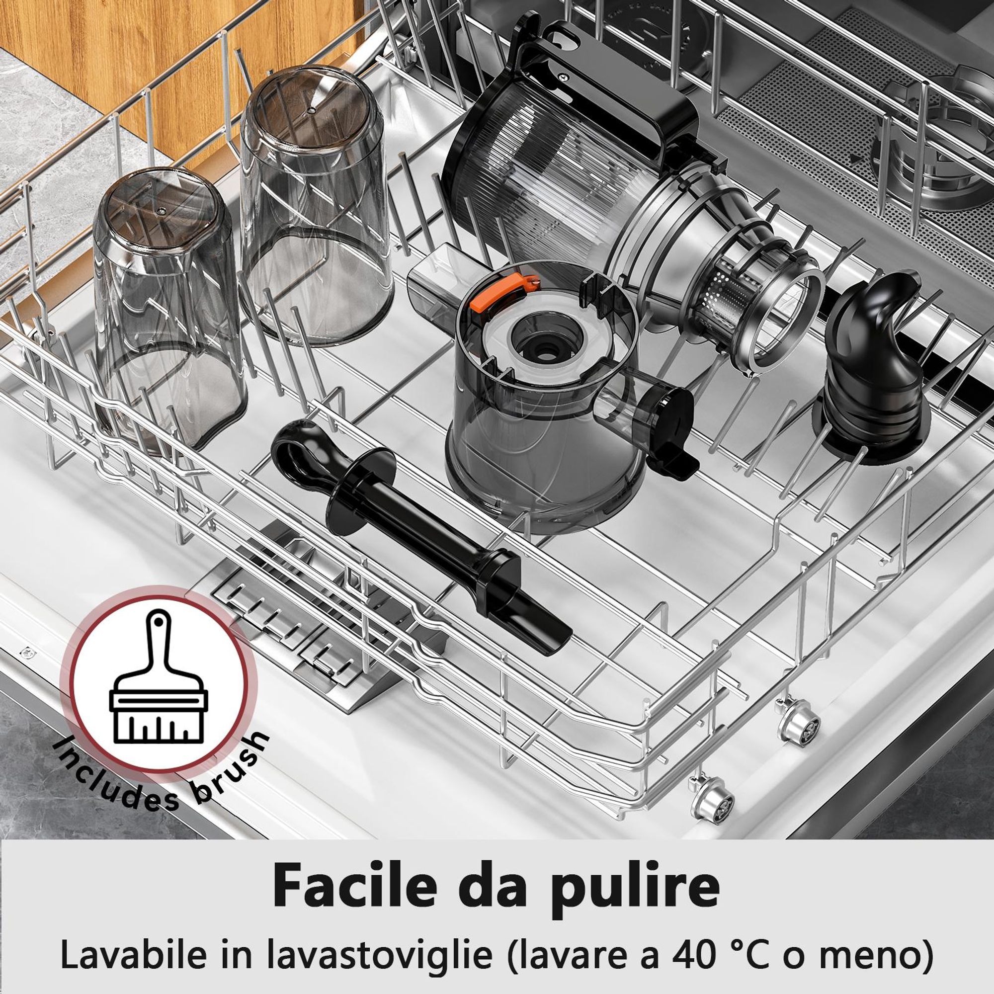LINKChef SJ-051-EU-BL Lento Spremiagrumi -  Potenza 200W Ampia capacità 1.2L Doppi vassoi di alimentazione Facile da pulire - Nero
