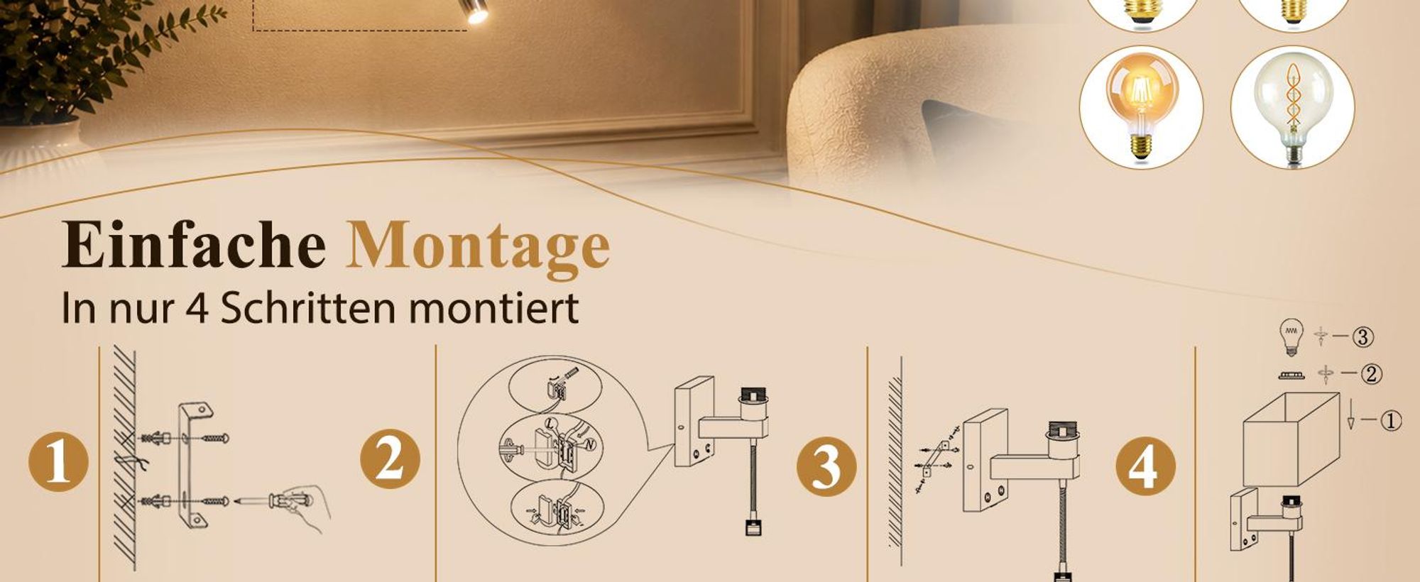 ZMH Lampada da parete a LED, con porta USB, 2W, lampada da lettura moderna, illuminazione da parete con paralume in tessuto, attacco E27, interruttore, lampada da comodino per camera da letto, hotel