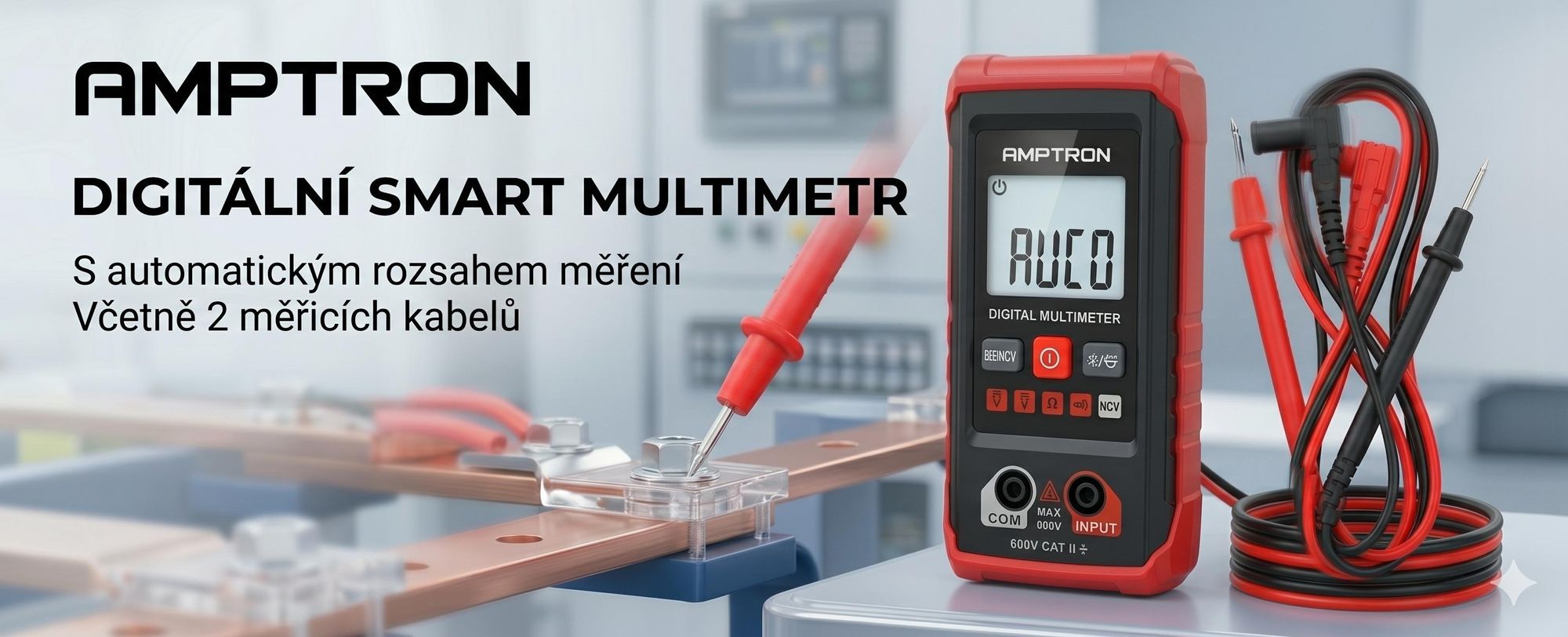 Digitální měřič napětí se 2 měřicími vodiči, digitální multimetr, tester napětí – AMPTRON
