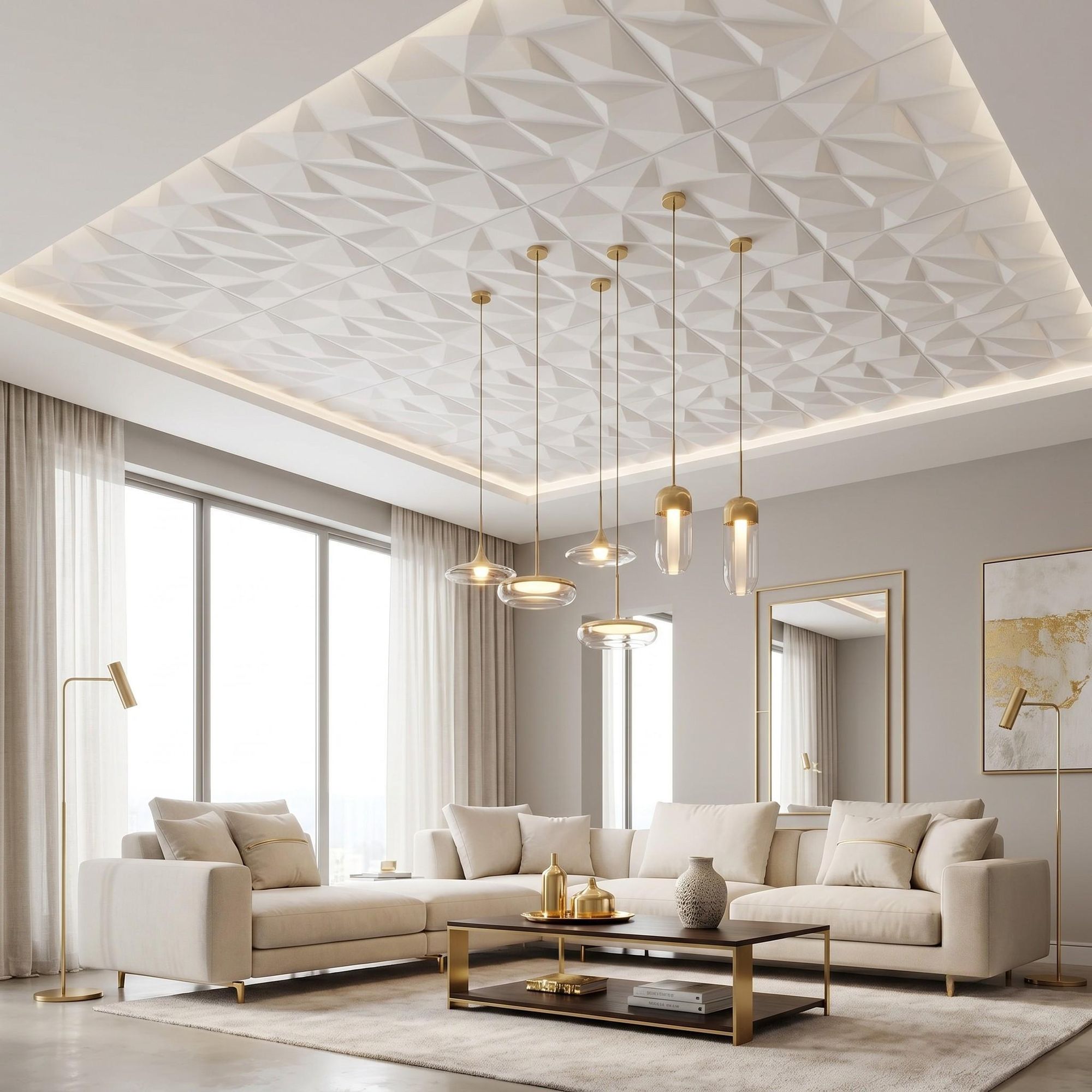 Panele ścienne 3D, białe, 1 sztuka / 0,25 m² | Panele sufitowe z polistyrenu | 50 × 50 cm | Geometryczne panele dekoracyjne | Verdico