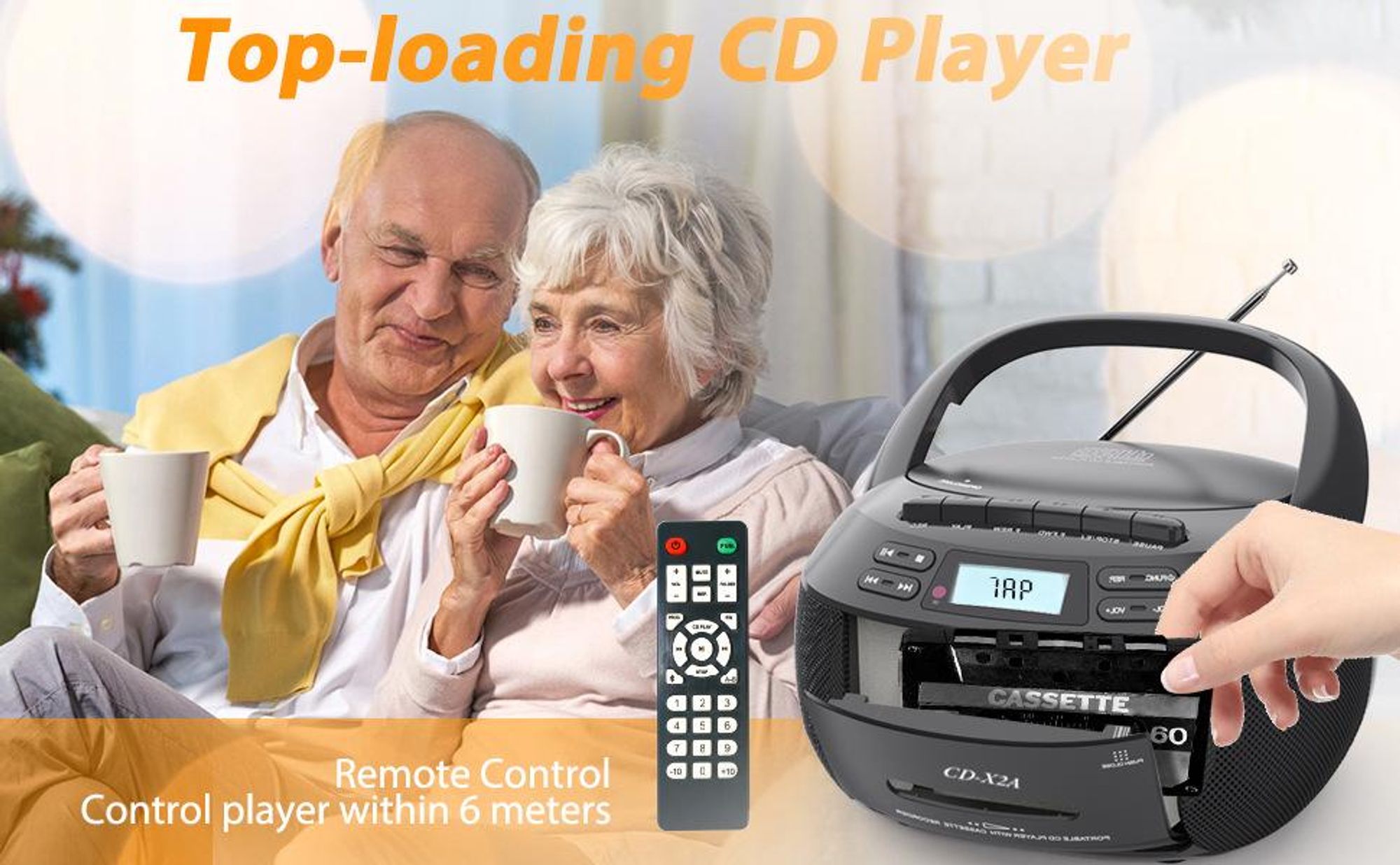 ZELURXX Tragbarer CD-Kassettenrekorder Boombox mit Bluetooth 5,1, USB/AUX, AM/FM Radio, Aufnahmefunktion, Fernbedienung, Schwarz