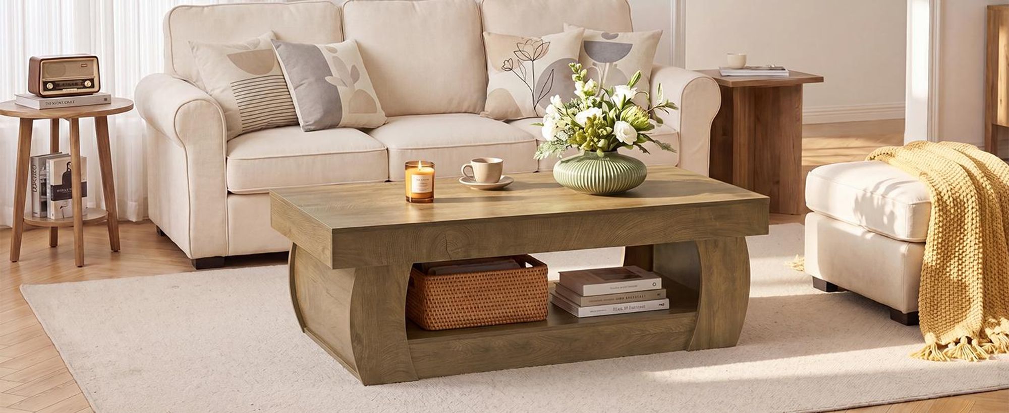 Tribesigns Couchtisch, 140 x 70 x 45 cm, für das Wohnzimmer, moderner Wohnzimmertisch mit offenem Ablagefach, stabiler rechteckiger Mitteltisch