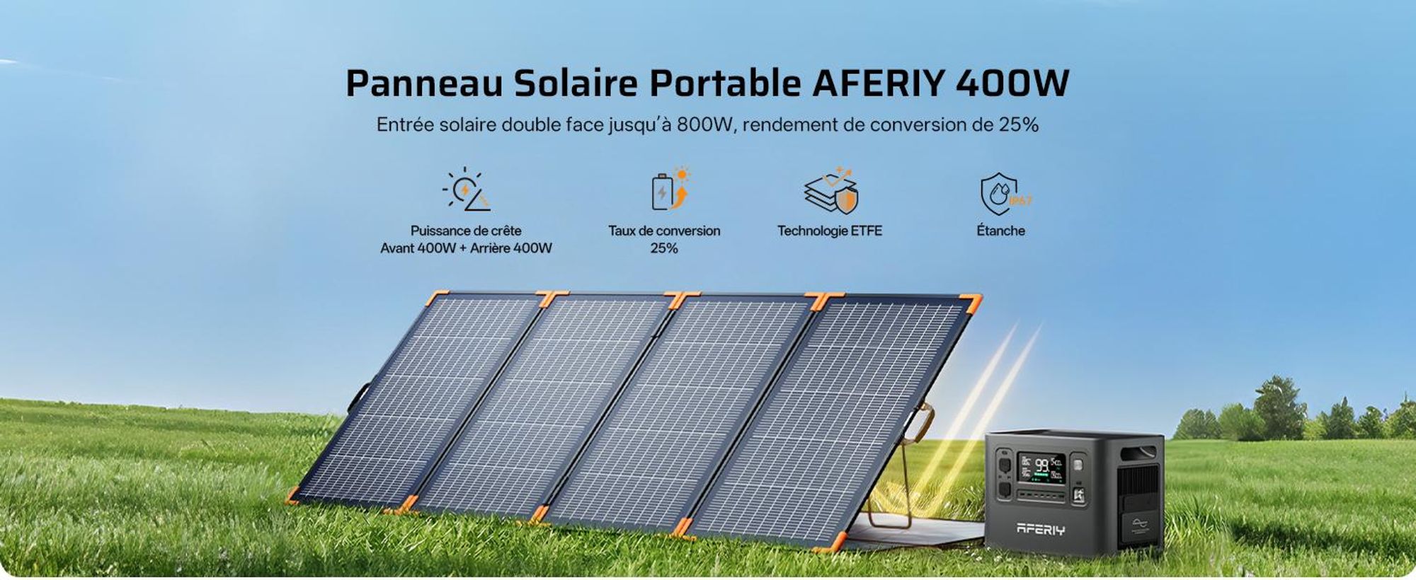 AFERIY Pannello Solare Pieghevole 400W Bifacciale IP67 per Power Station