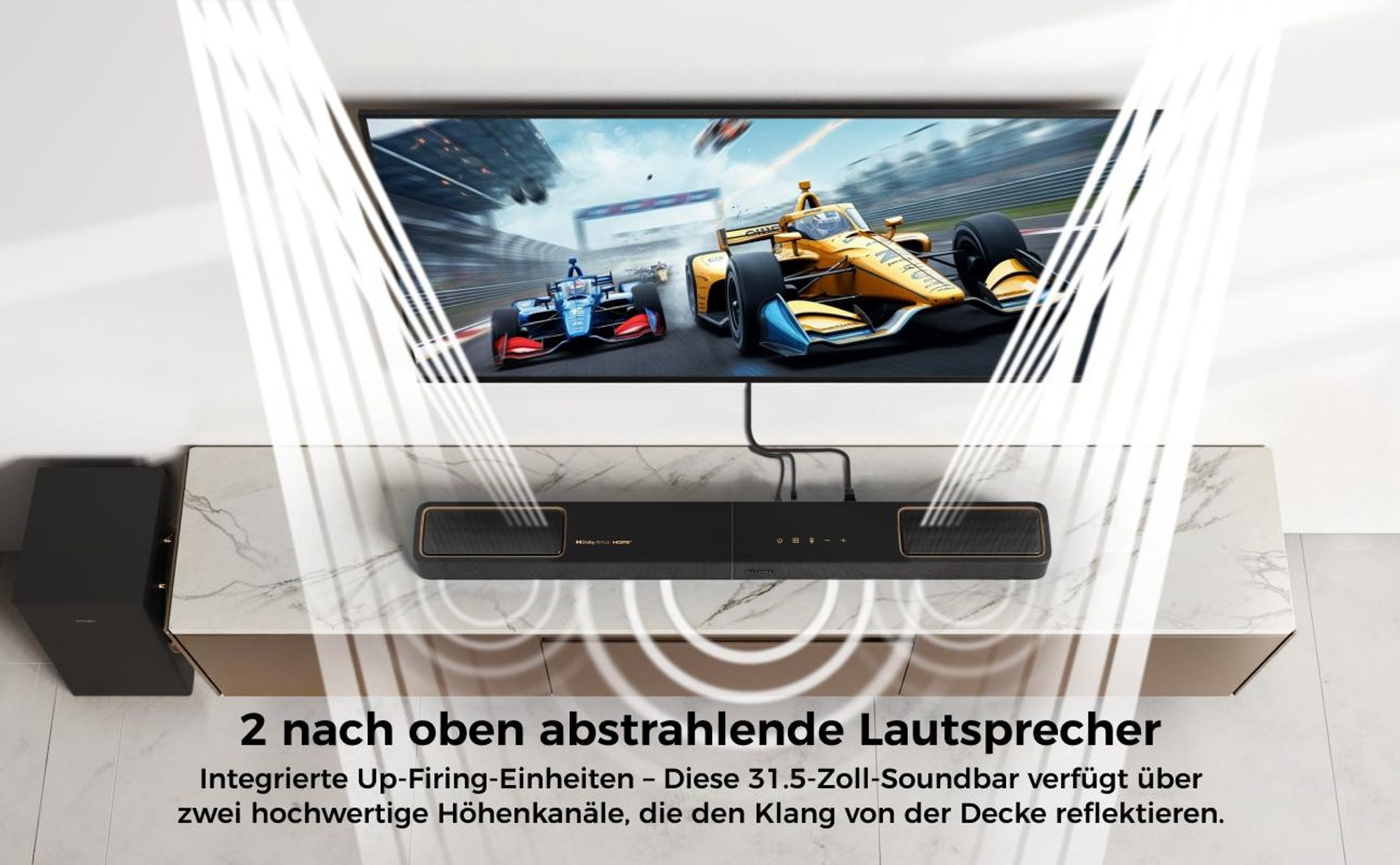 ULTIMEA Skywave F40 Boom Soundbar mit Dolby Atmos, 360° SurroundX Audio mit oben gerichtete Kanäl, 460W
